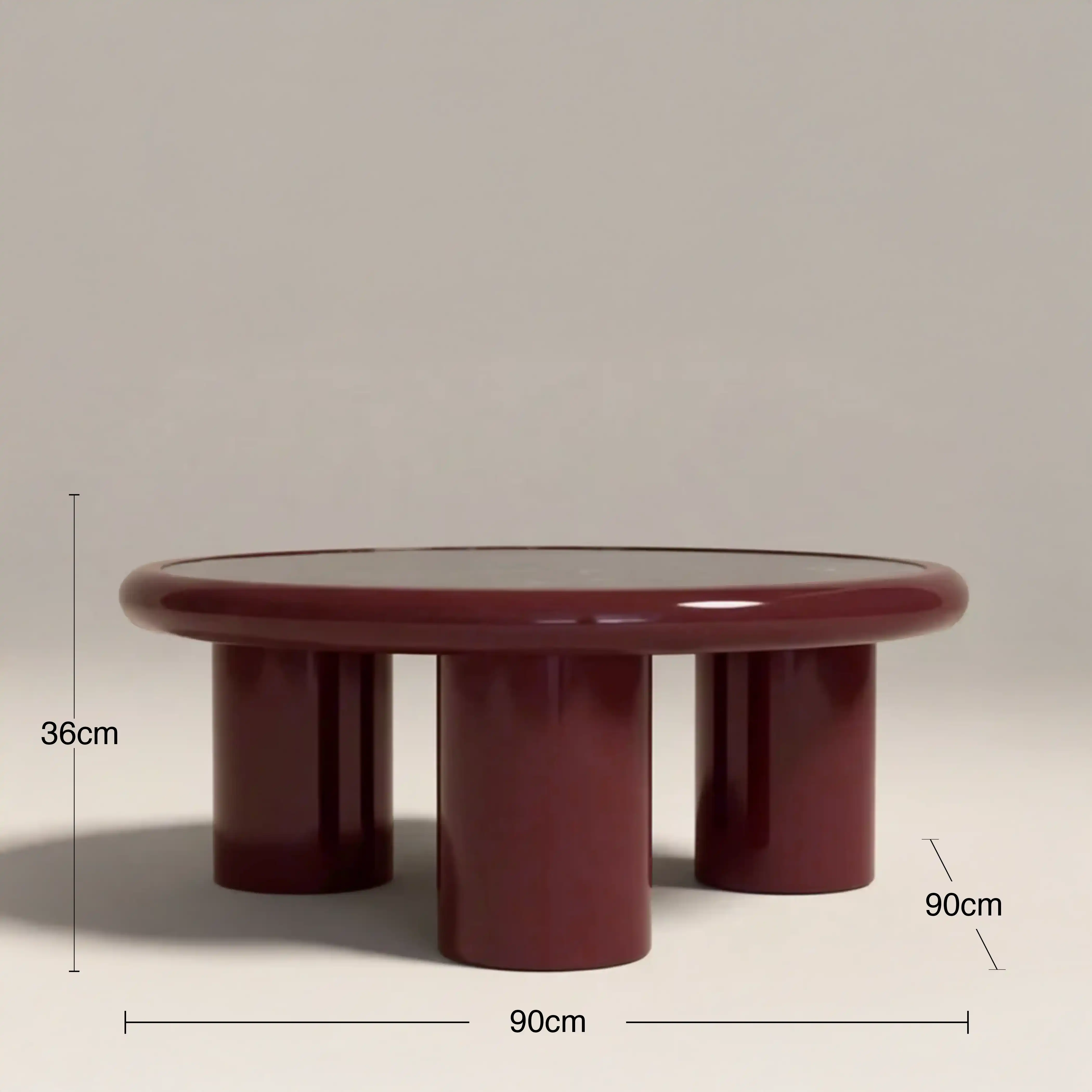 Carson Round Coffee Table | Maroon Red Marble & High Gloss Burgundy - Image 6