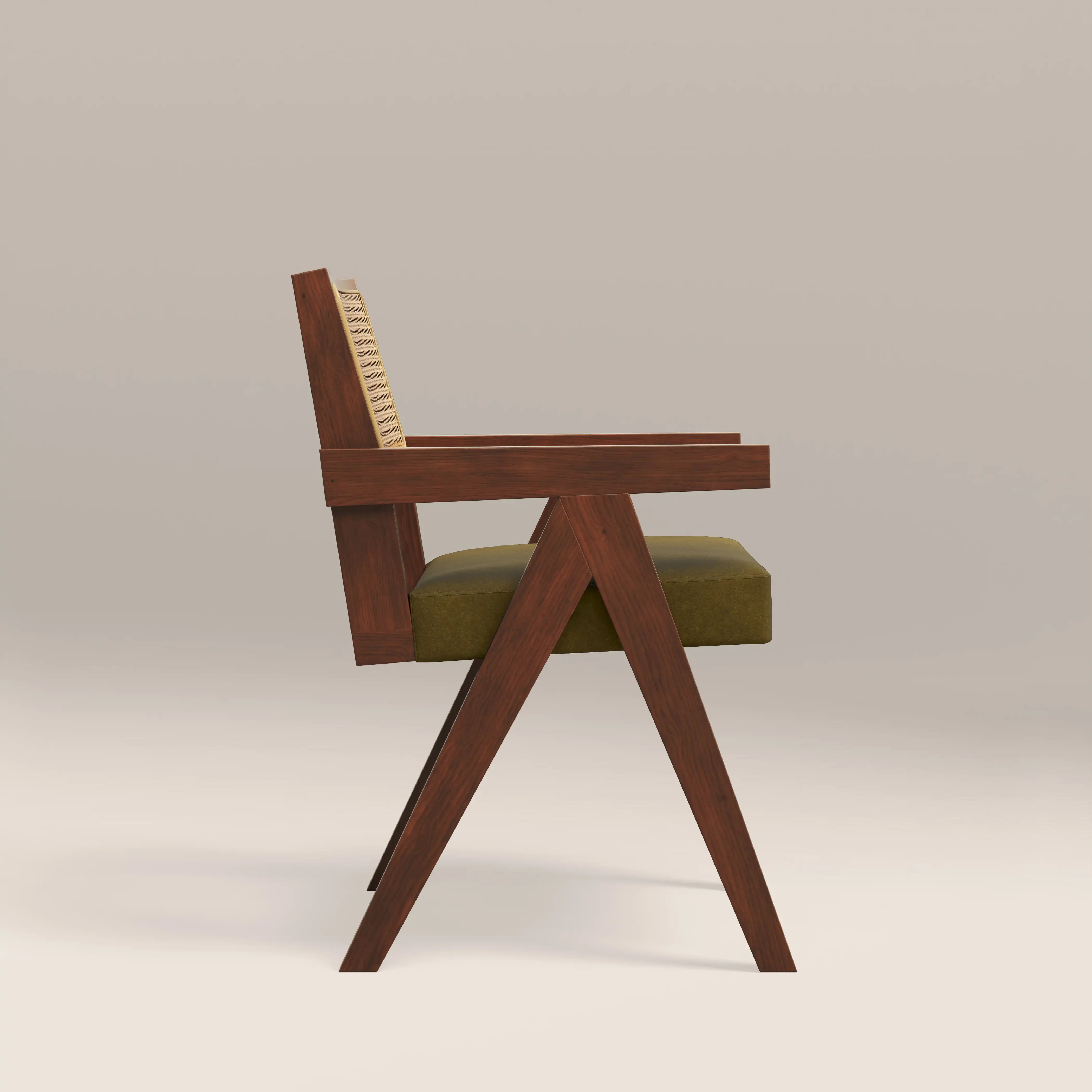 Cary Wooden Carver Dining Chair | Moss Green Sustainable Mohair Velvet & Walnut - Image 4