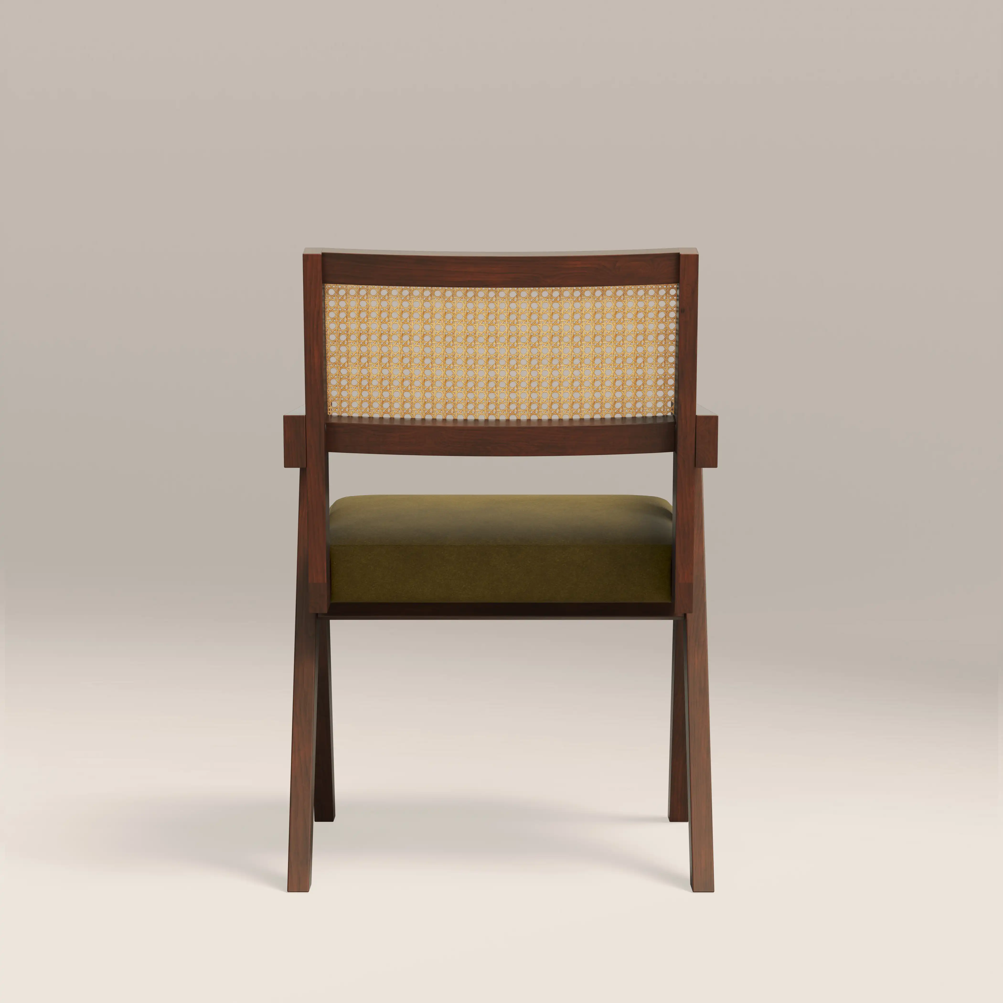 Cary Wooden Carver Dining Chair | Moss Green Sustainable Mohair Velvet & Walnut - Image 6