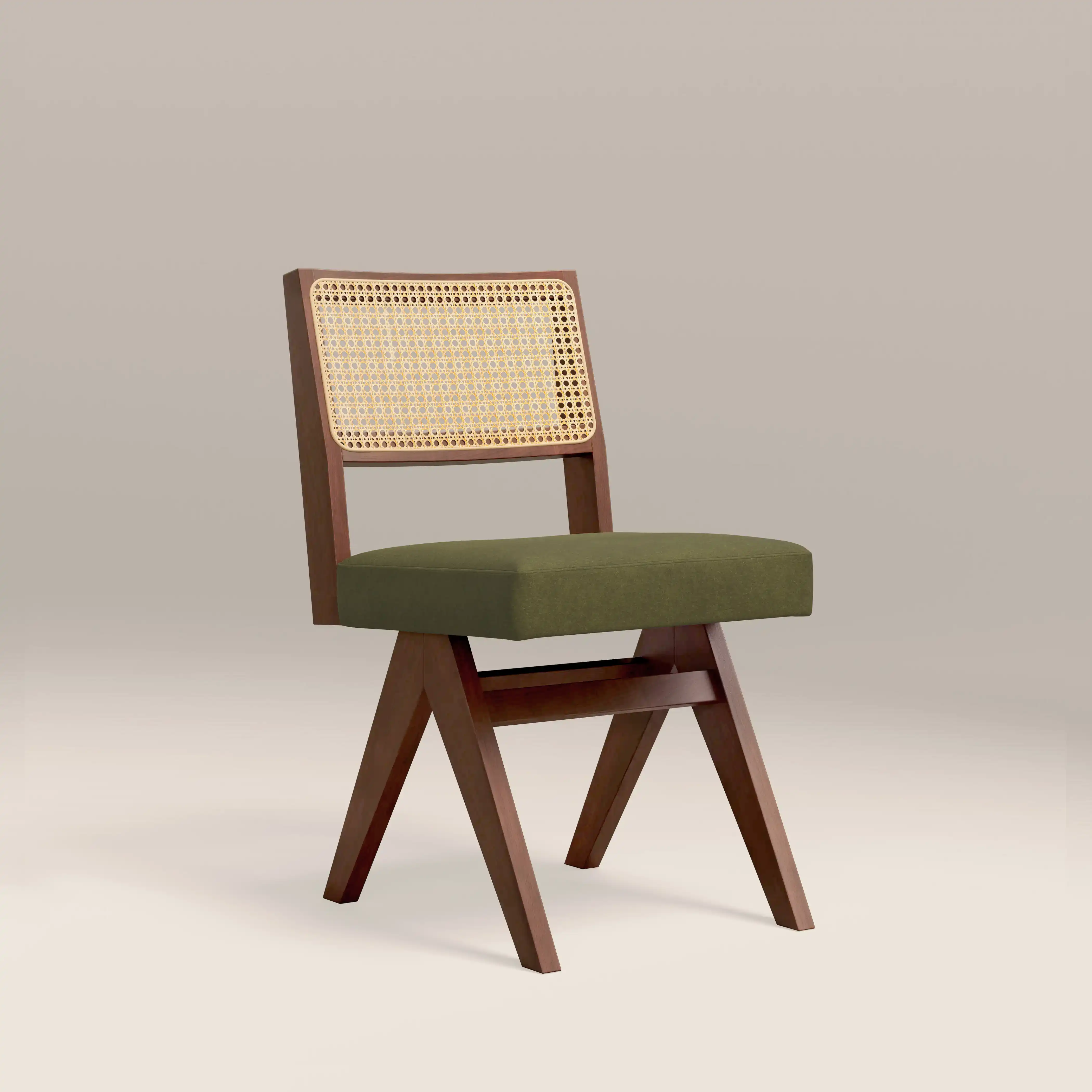 Cary Wooden Dining Chair | Moss Green Sustainable Mohair Velvet & Walnut - Image 3