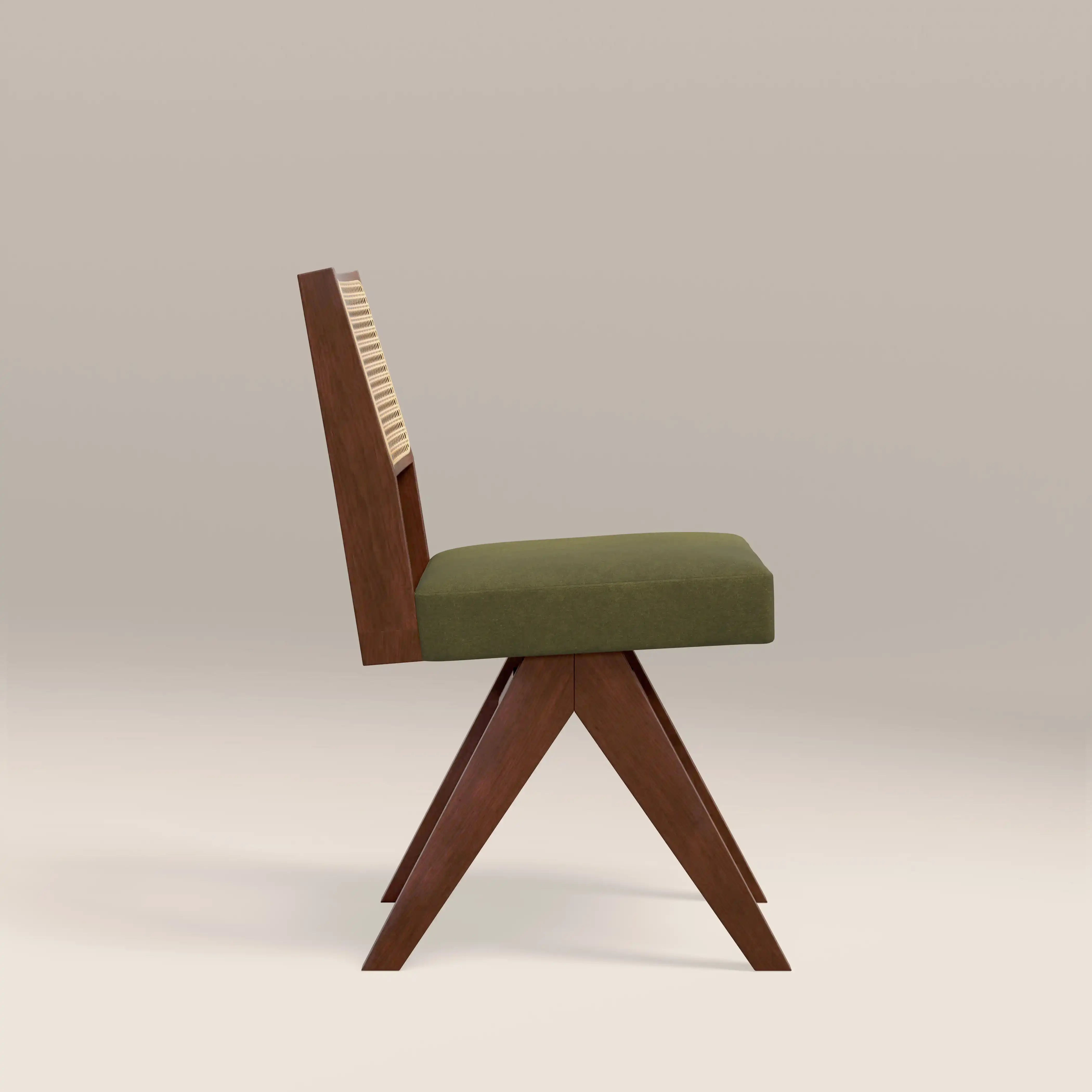 Cary Wooden Dining Chair | Moss Green Sustainable Mohair Velvet & Walnut - Image 4