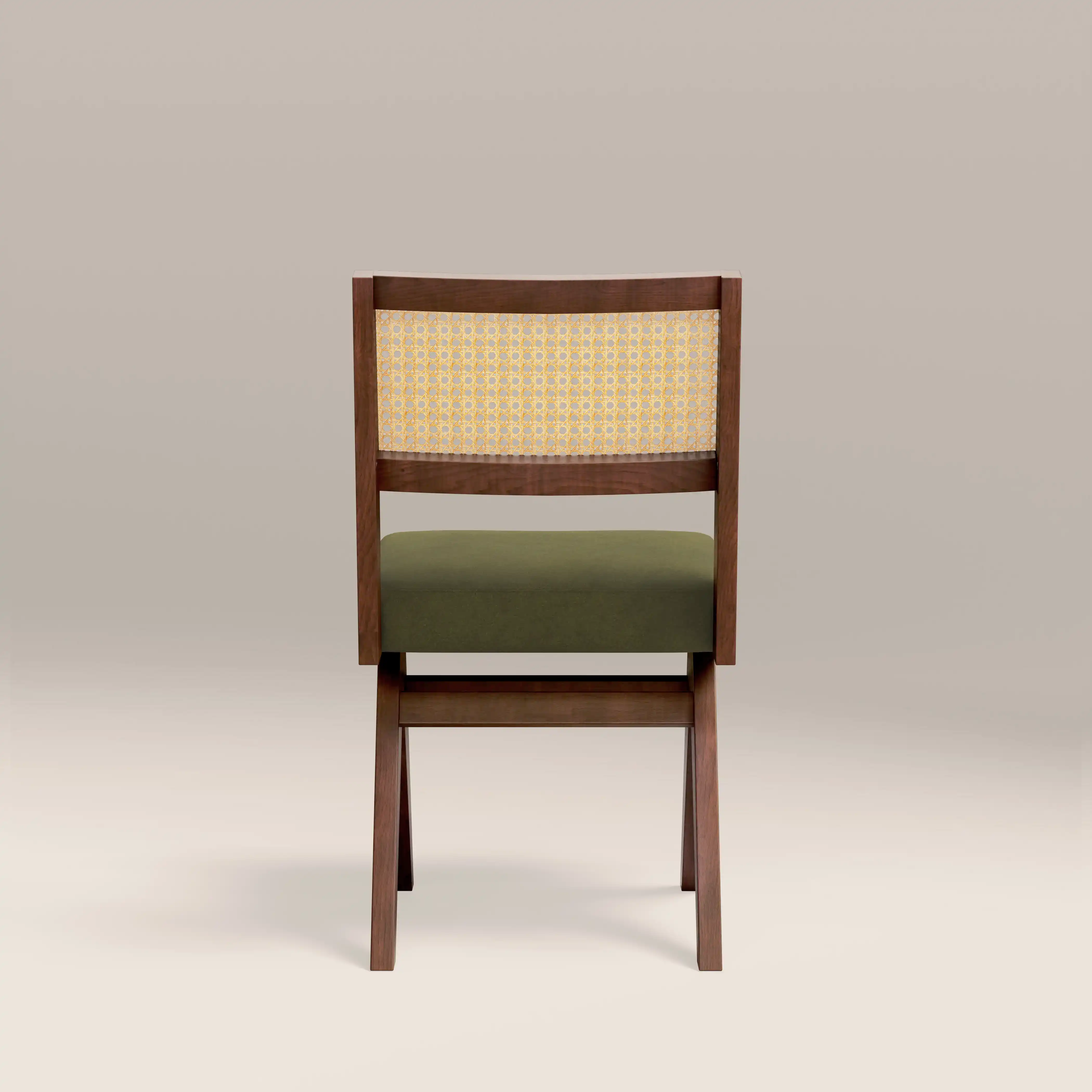 Cary Wooden Dining Chair | Moss Green Sustainable Mohair Velvet & Walnut - Image 6