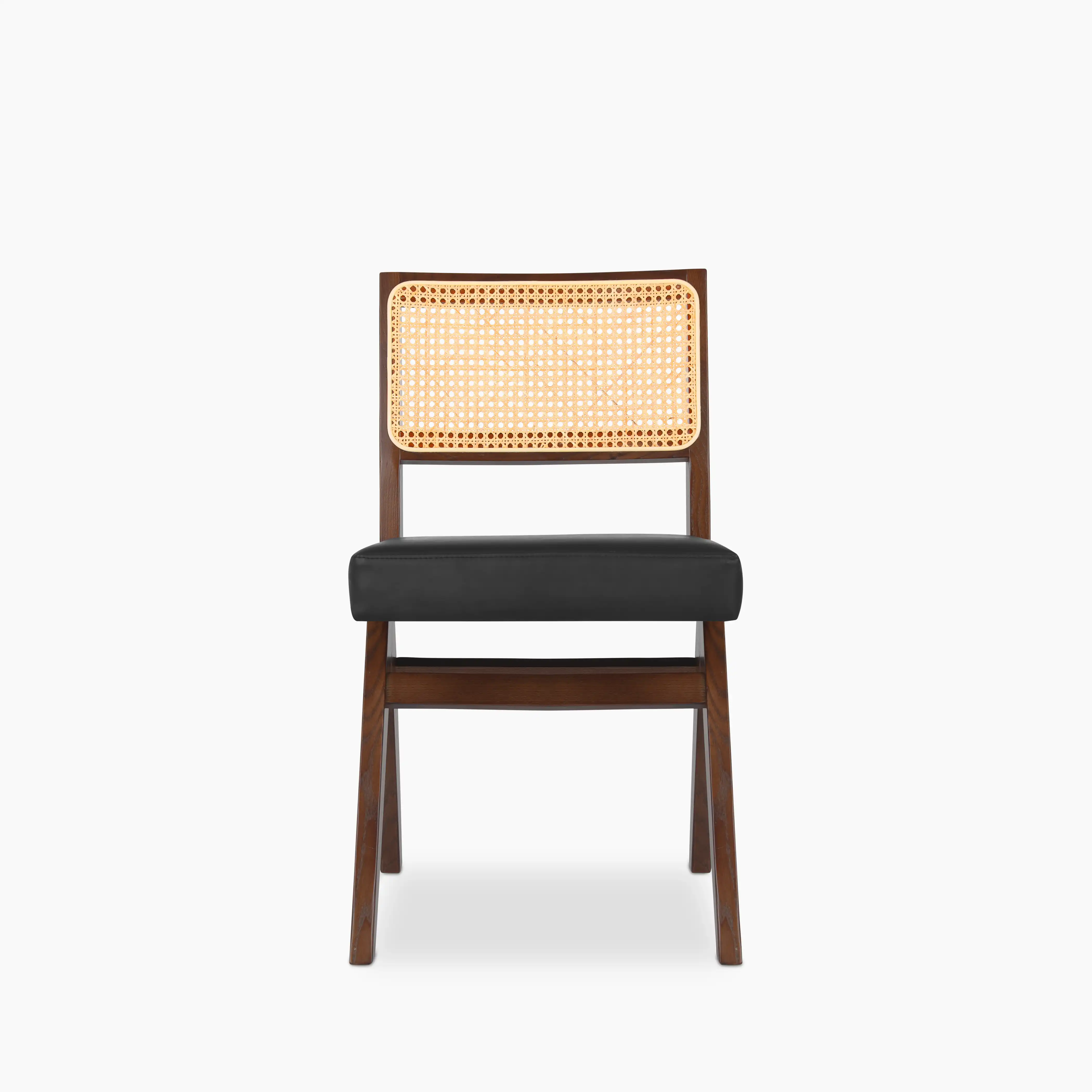 Cary Wooden Dining Chair | Vintage Black Faux Leather & Walnut - Image 4