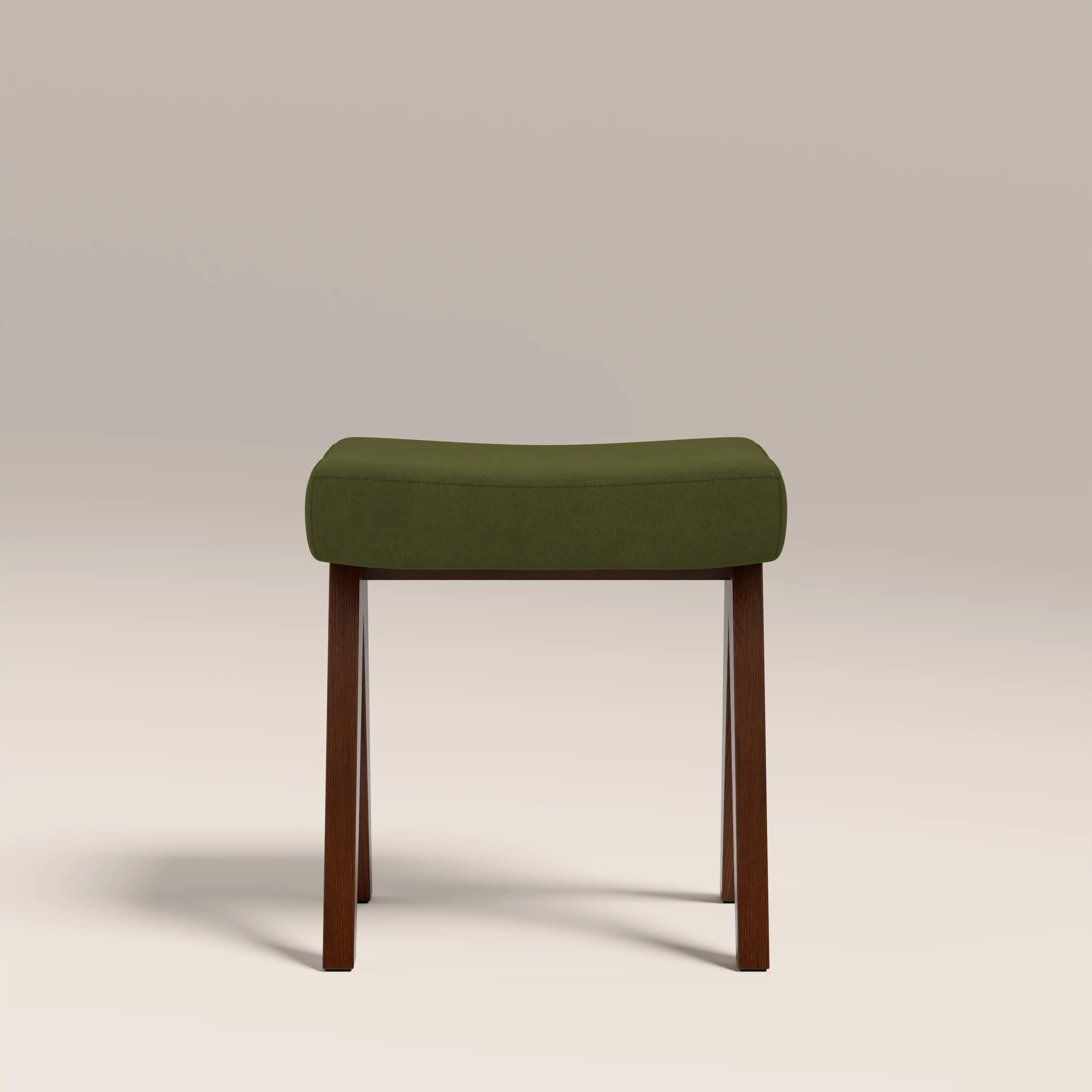 Cary Wooden Low Stool | Olive Green Sustainable Velvet & Walnut - Image 2