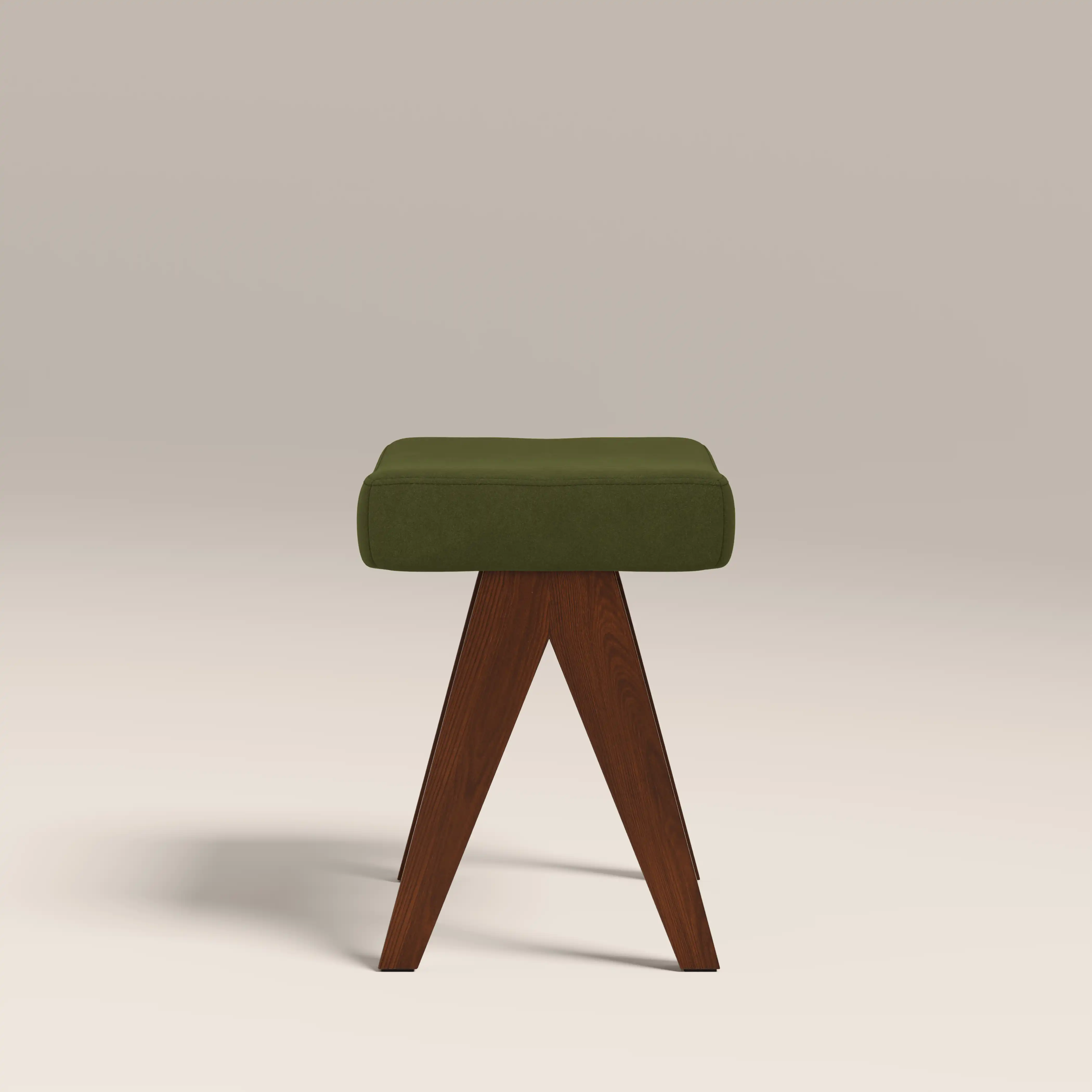 Cary Wooden Low Stool | Olive Green Sustainable Velvet & Walnut - Image 4