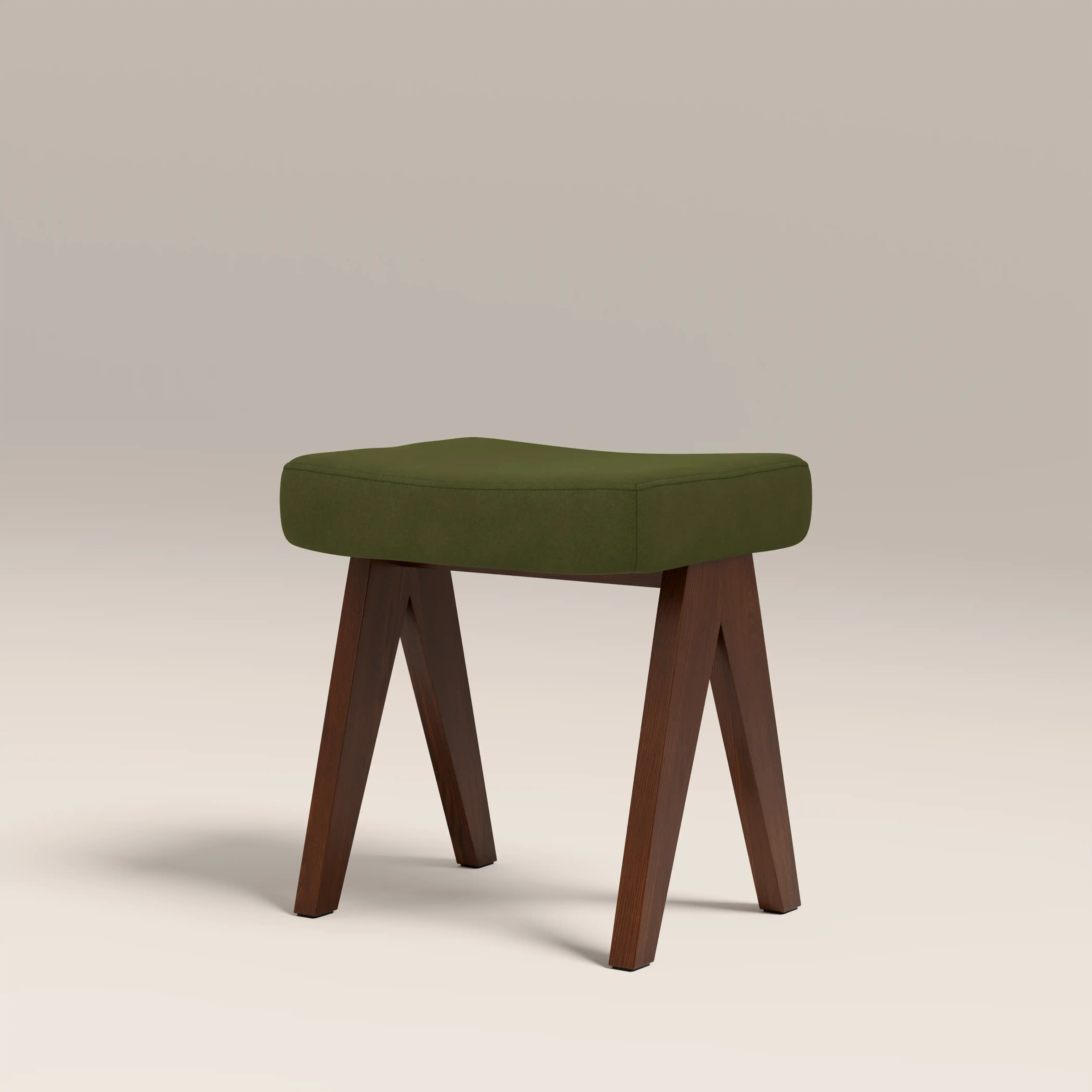 Cary Wooden Low Stool | Olive Green Sustainable Velvet & Walnut - Image 5