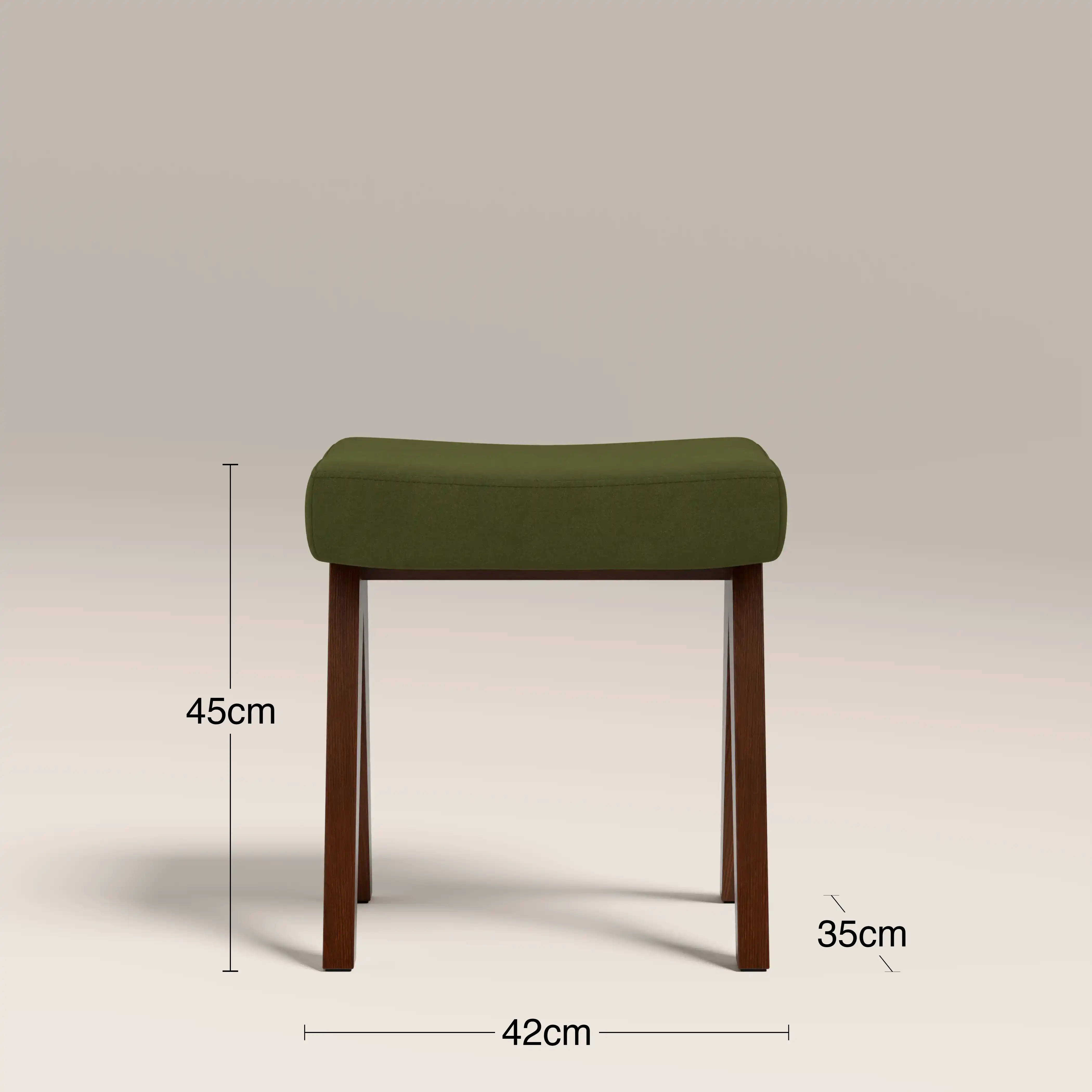 Cary Wooden Low Stool | Olive Green Sustainable Velvet & Walnut - Image 7