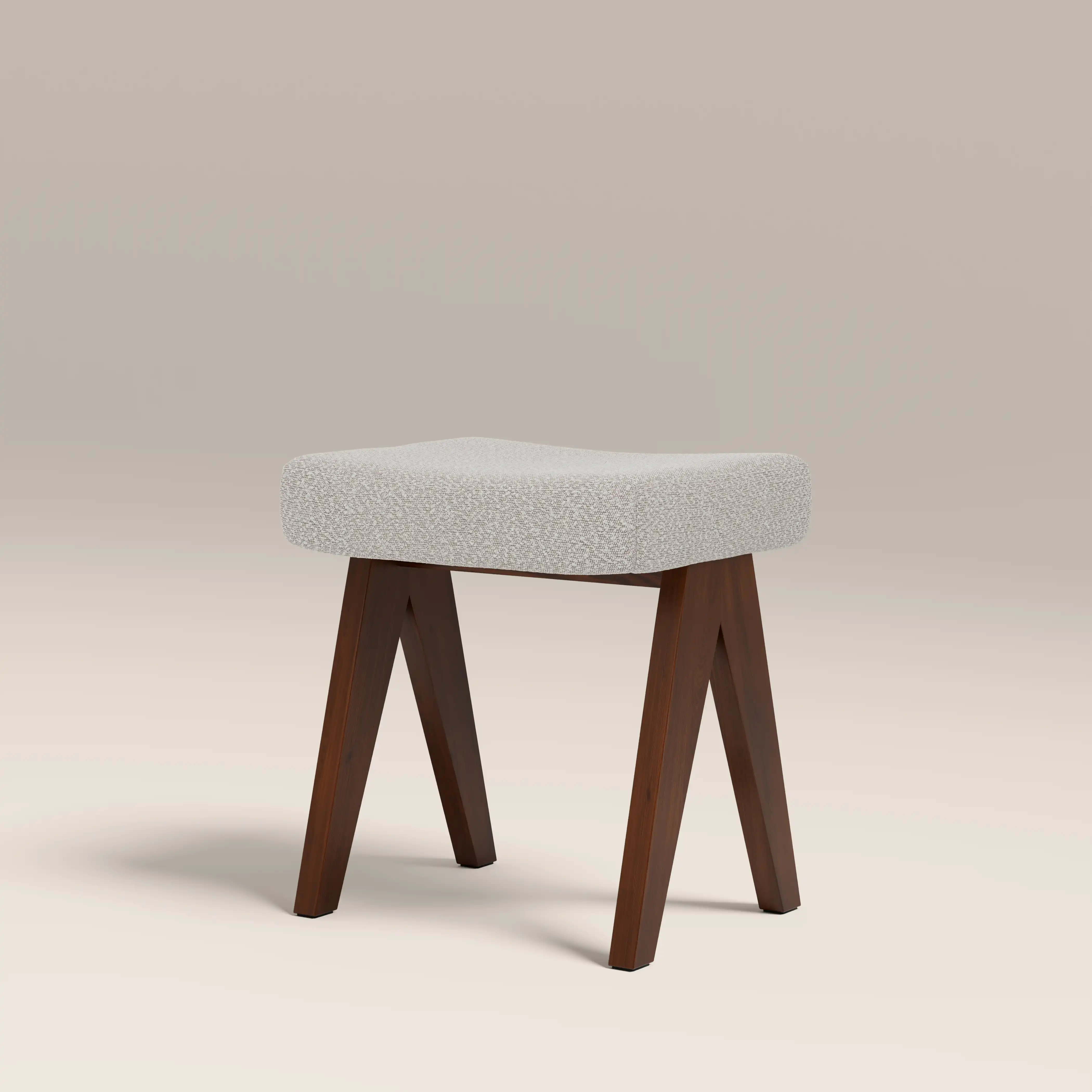 Cary Wooden Low Stool | Speckled Stone Sustainable Boucle & Walnut - Image 5