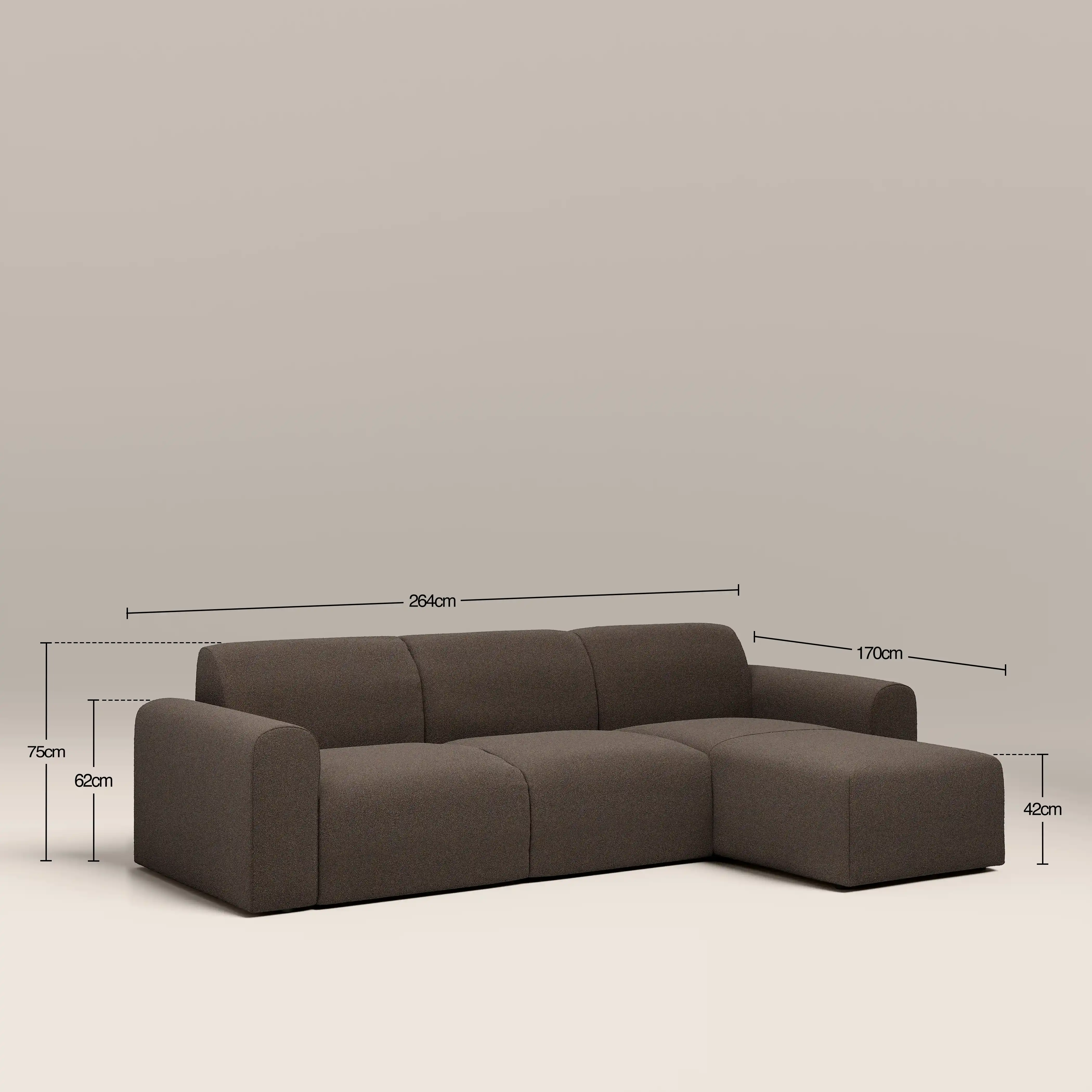 Celeste 3 Seater Left/Right Chaise Sofa | Dusty Taupe Boucle - Image 7
