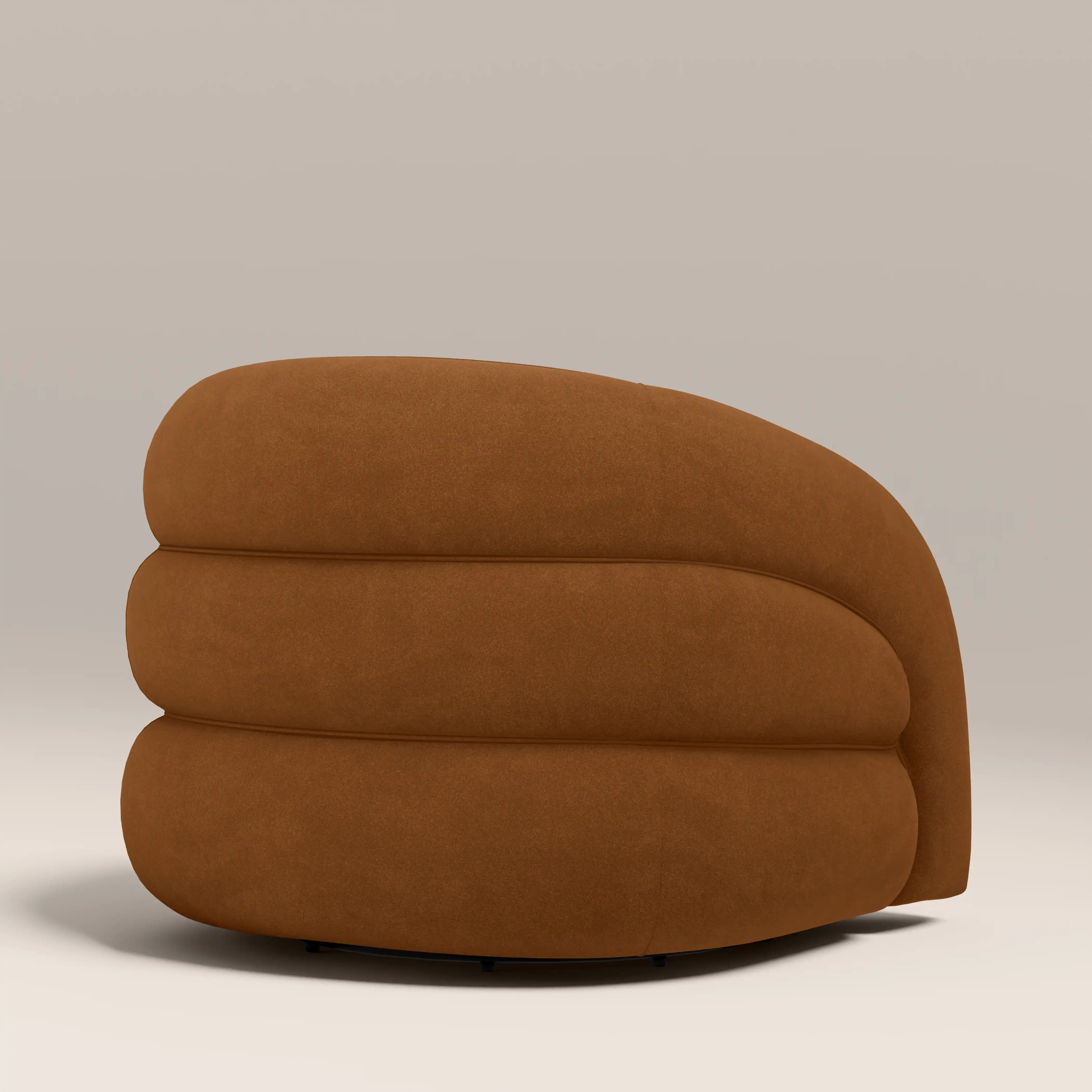 Chaplin Swivel Accent Chair | Caramel Brown Sustainable Mohair Velvet & Walnut - Image 5