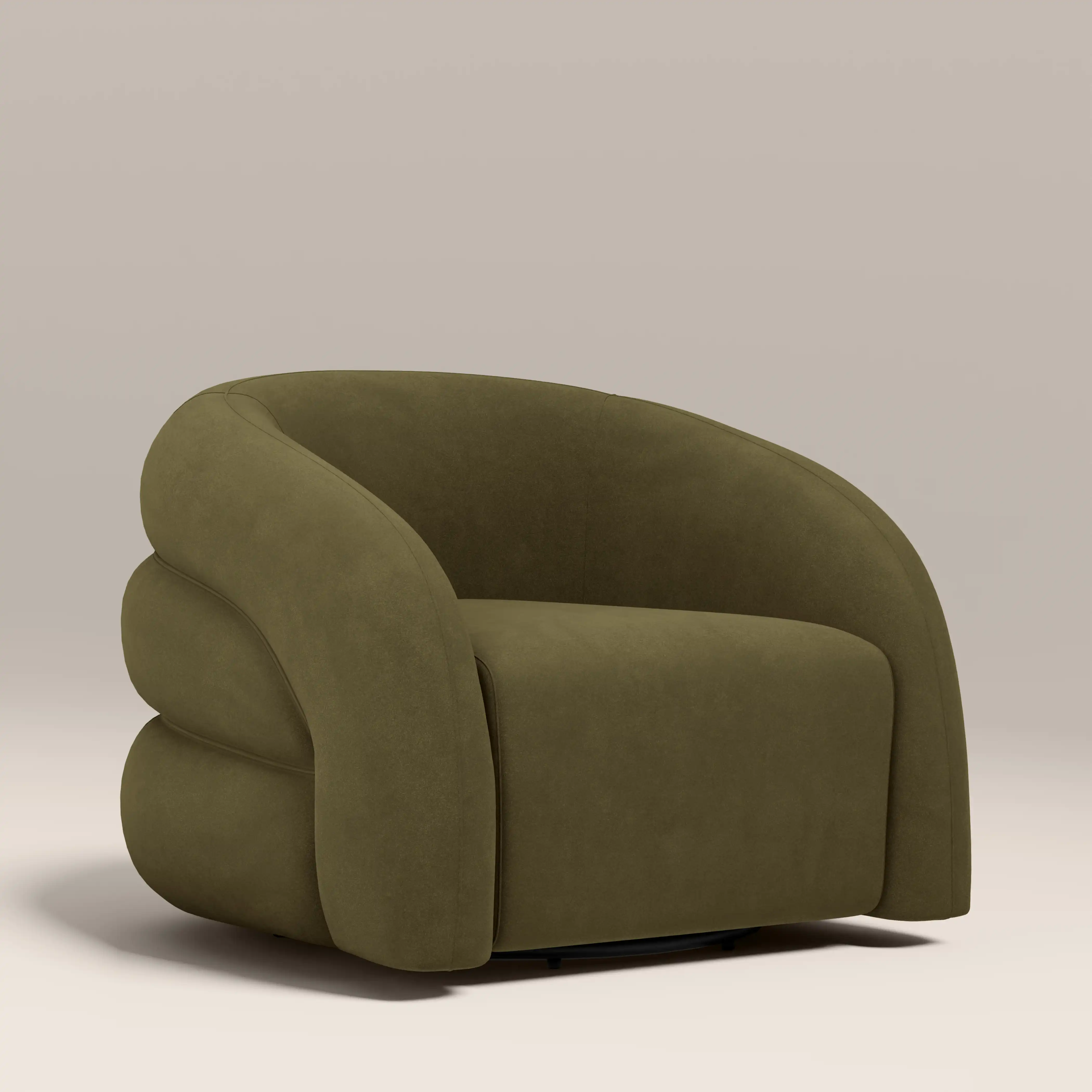 Chaplin Swivel Accent Chair | Moss Green Sustainable Mohair Velvet & Walnut - Image 2