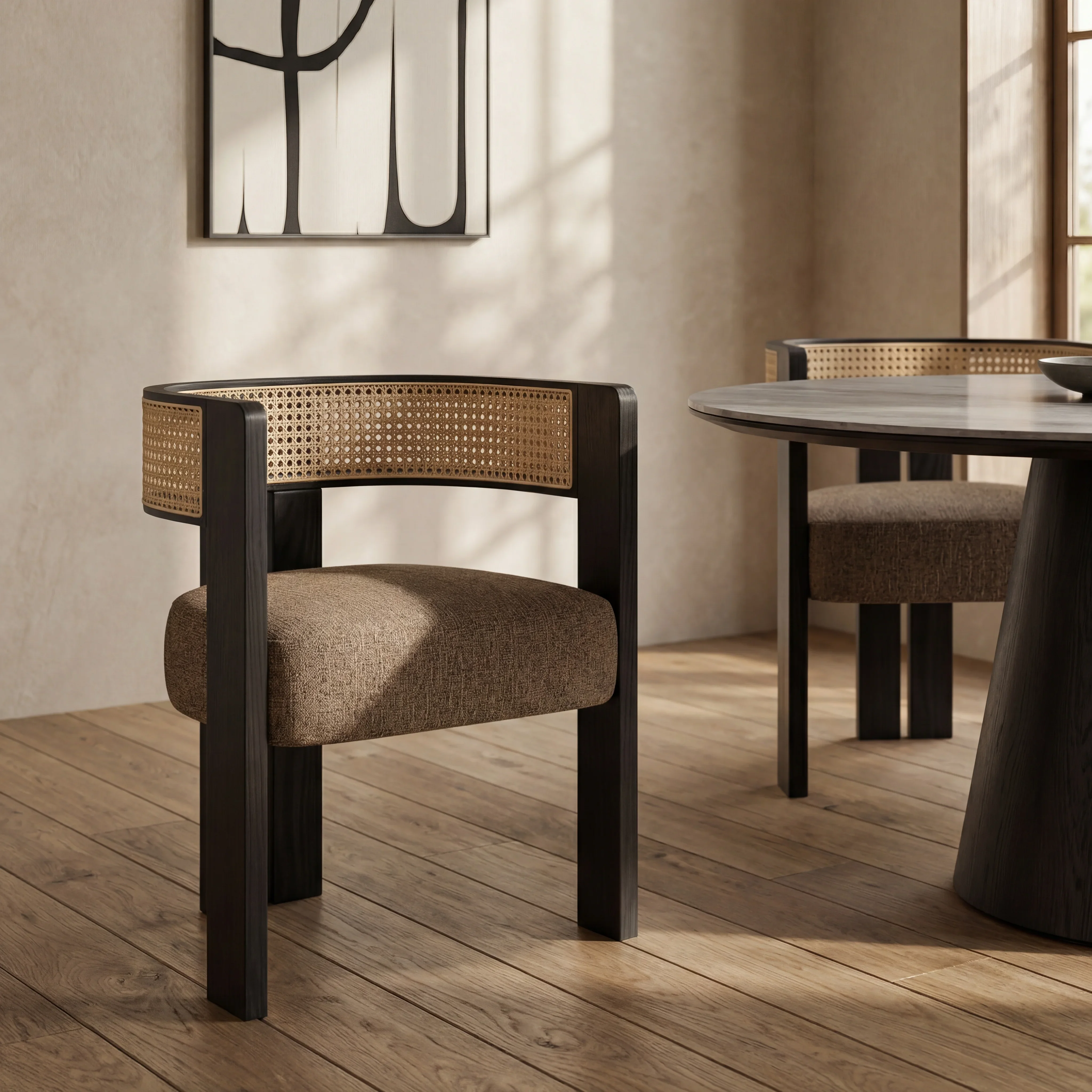 Clifton Wooden Carver Dining Chair | Speckled Cappuccino Boucle & Black - Image 2
