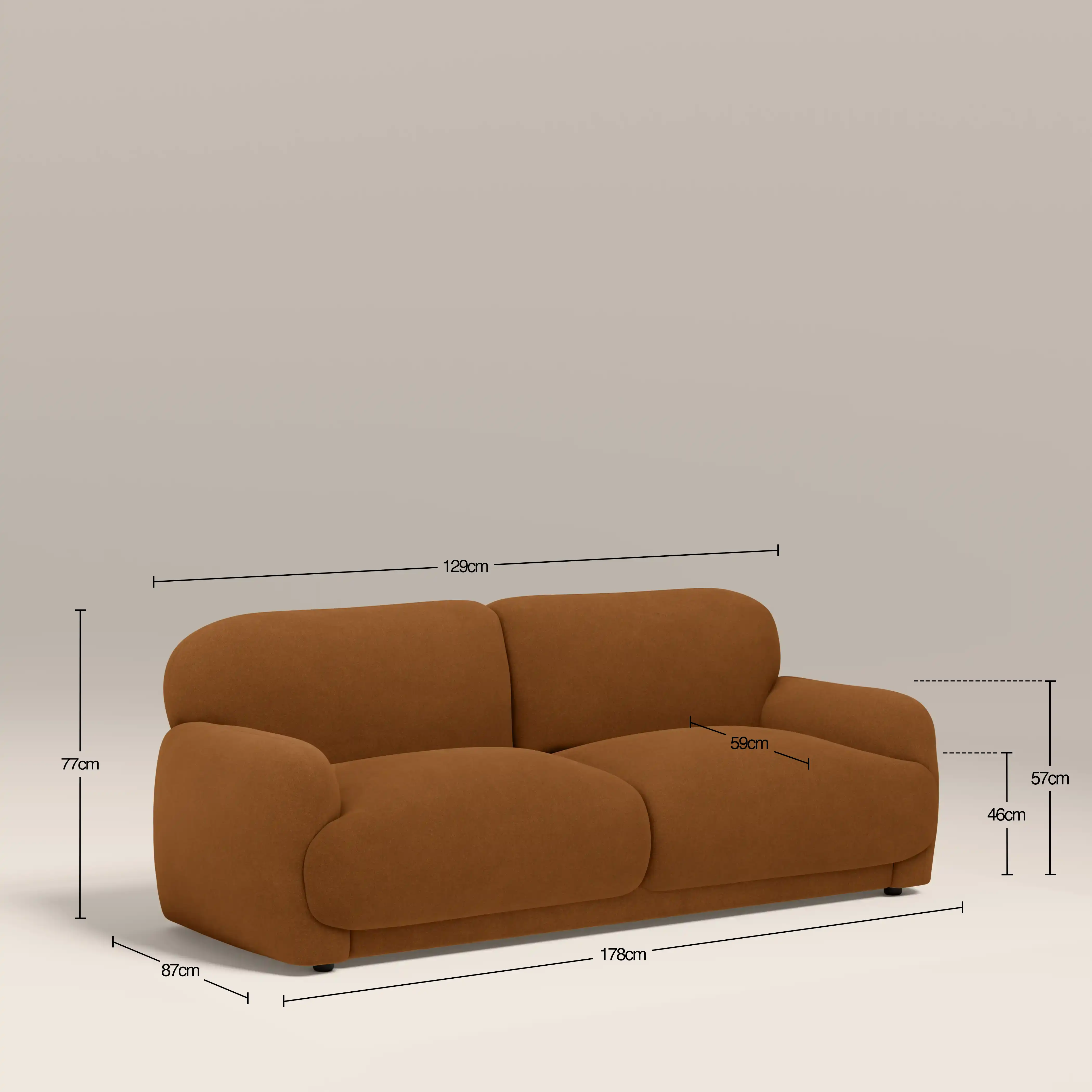Cloud 2 Seater Sofa | Caramel Brown Sustainable Mohair Velvet - Image 6