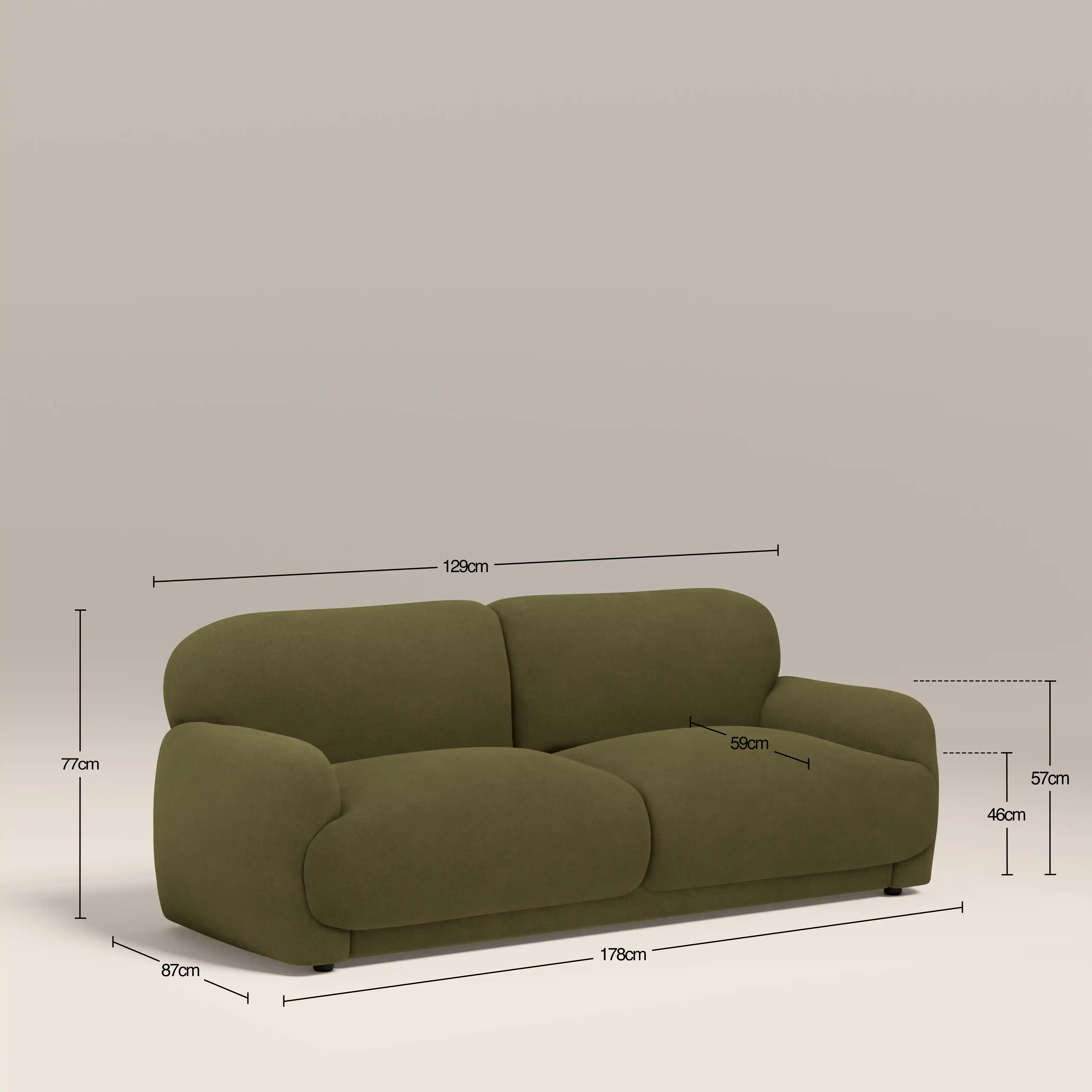 Cloud 2 Seater Sofa | Moss Green Sustainable Mohair Velvet - Image 7