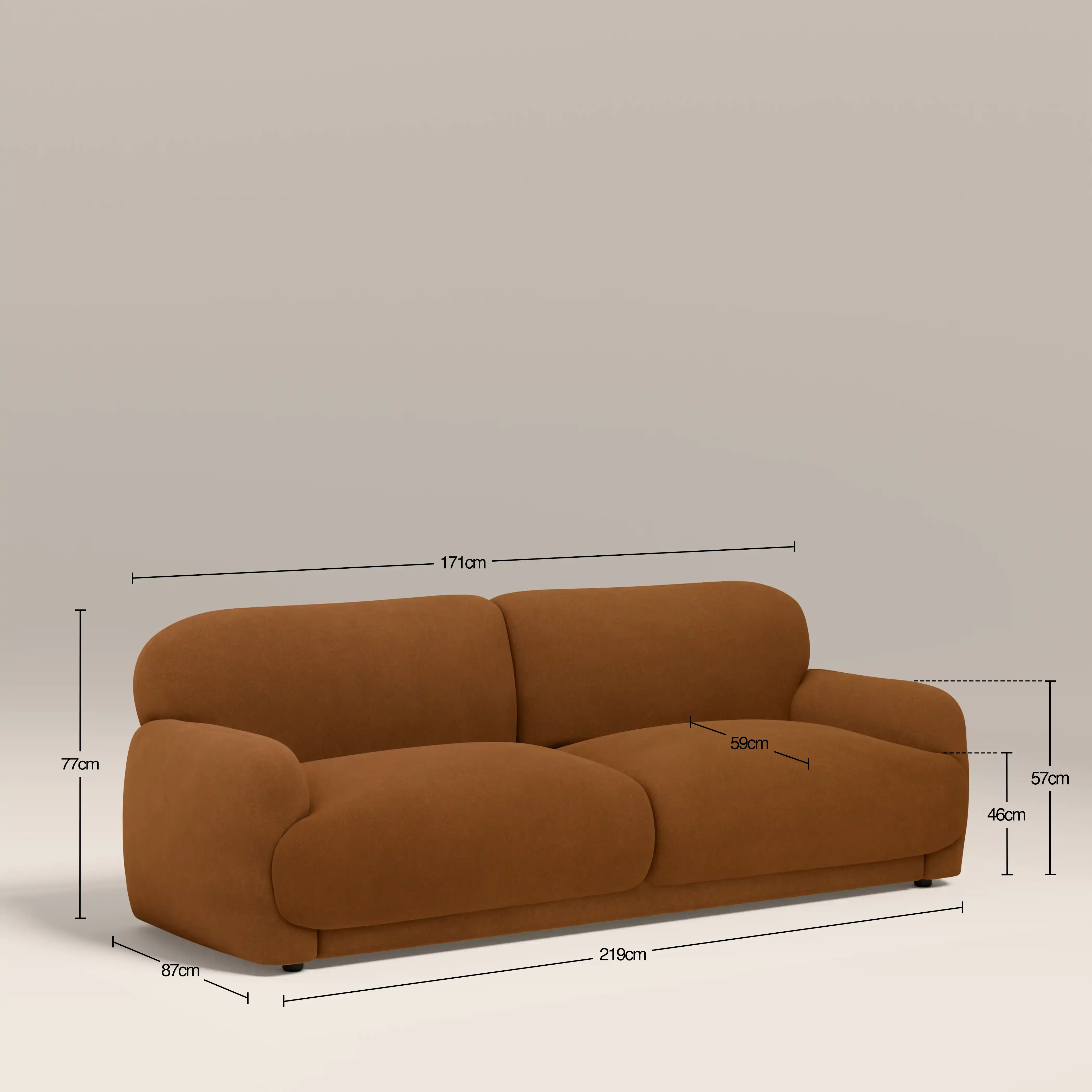 Cloud 3 Seater Sofa | Caramel Brown Sustainable Mohair Velvet - Image 7