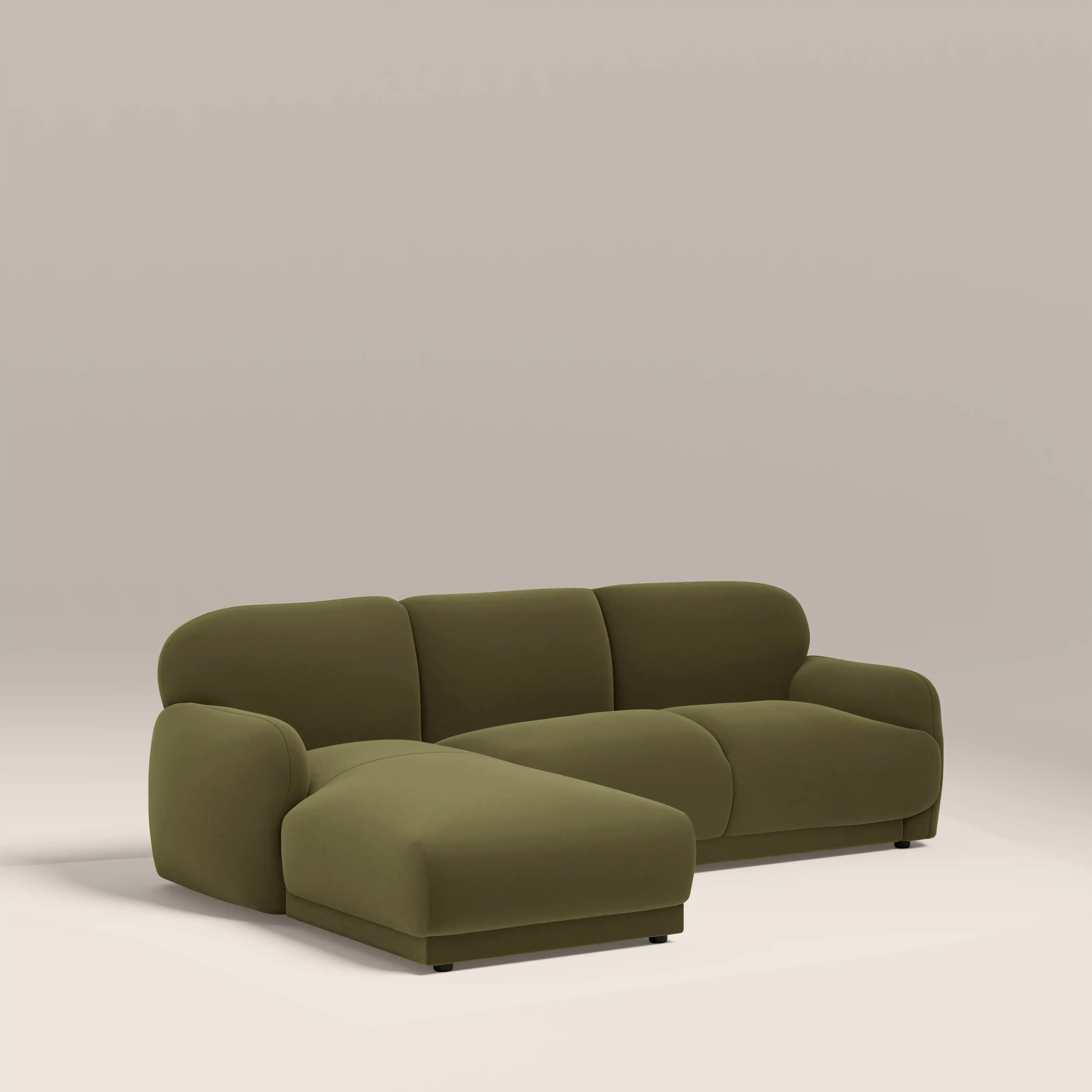 Cloud Left Hand Chaise Sofa | Moss Green Sustainable Mohair Velvet - Image 2
