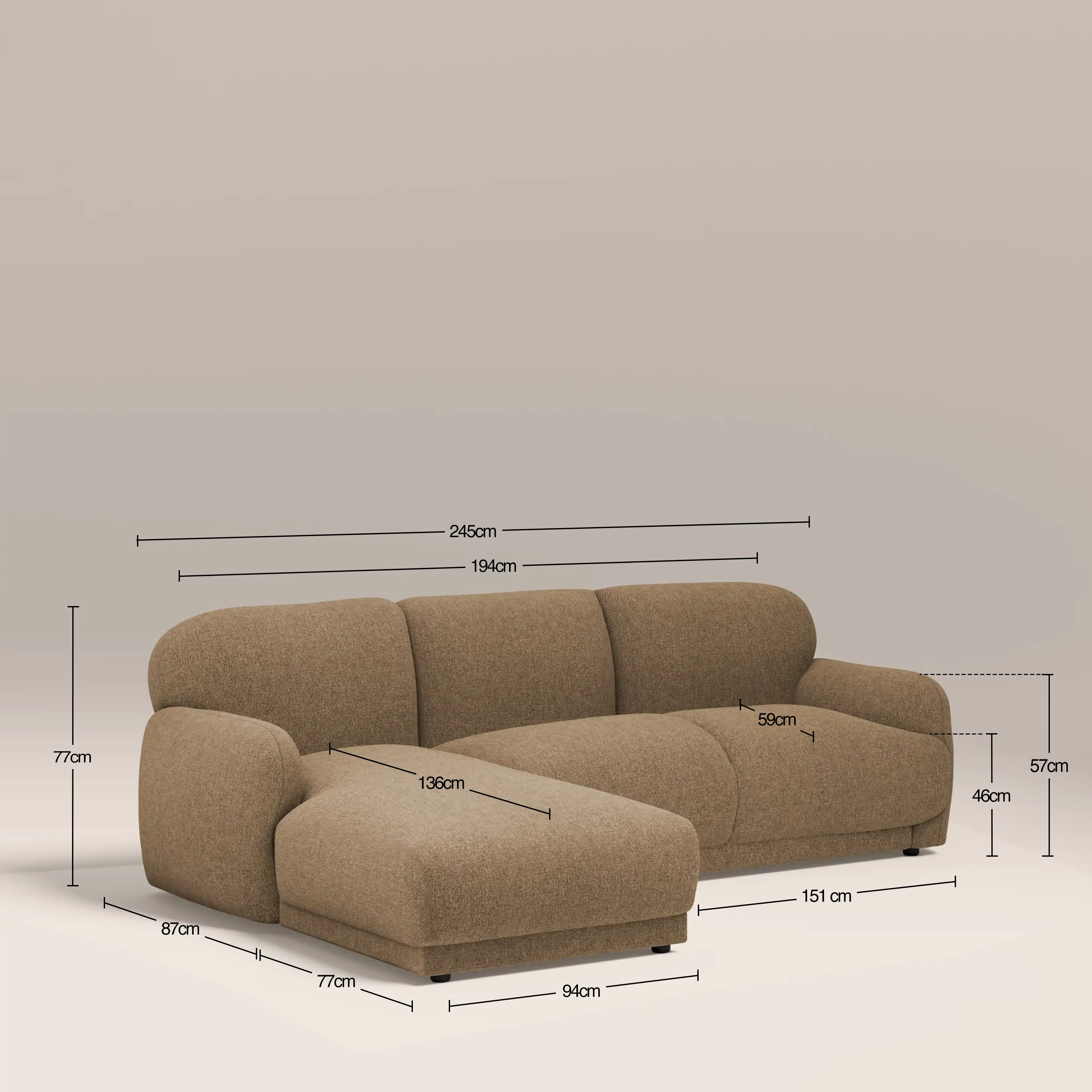 Cloud Left Hand Chaise Sofa | Speckled Cappuccino Boucle - Image 6
