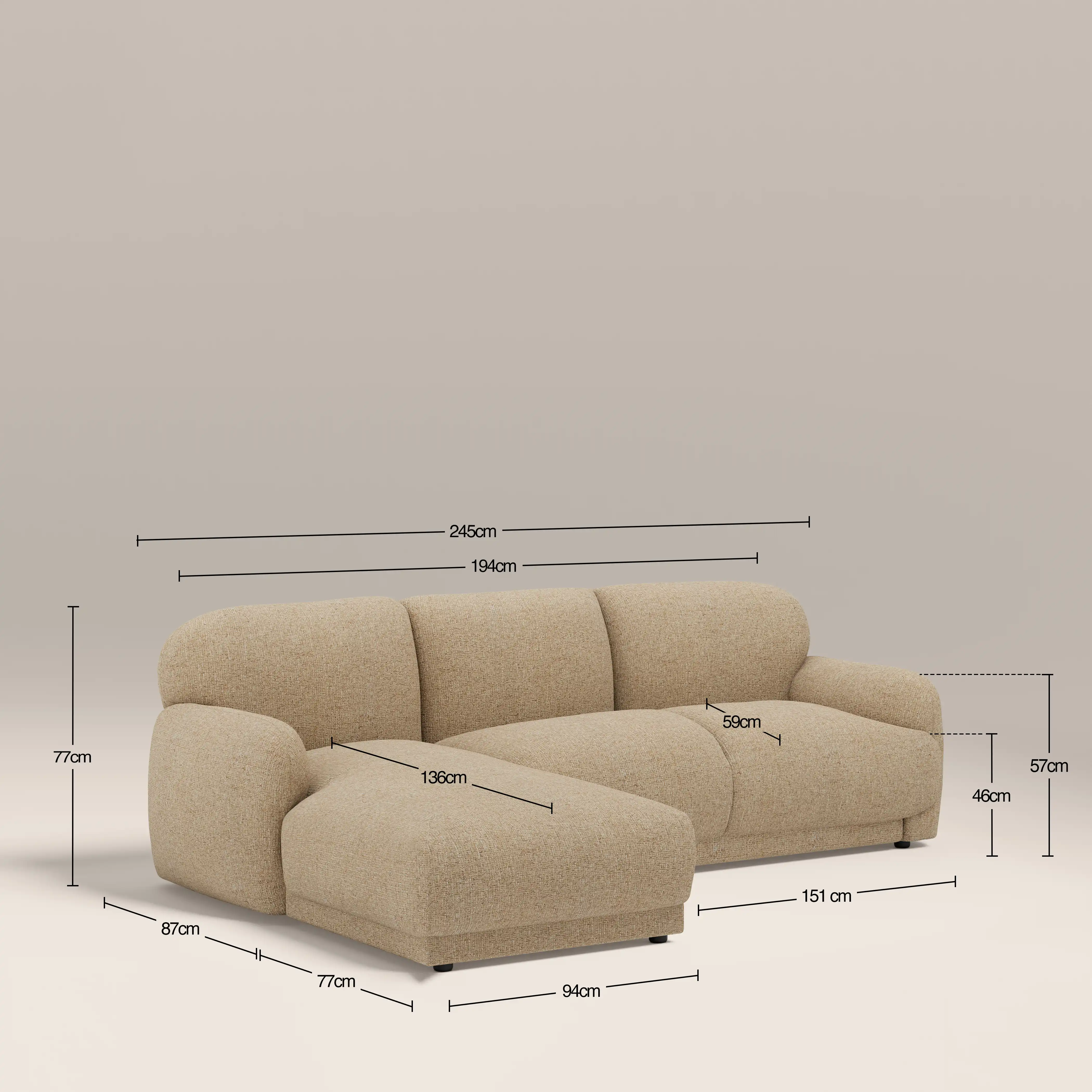Cloud Left Hand Chaise Sofa | Speckled Latte Boucle - Image 7