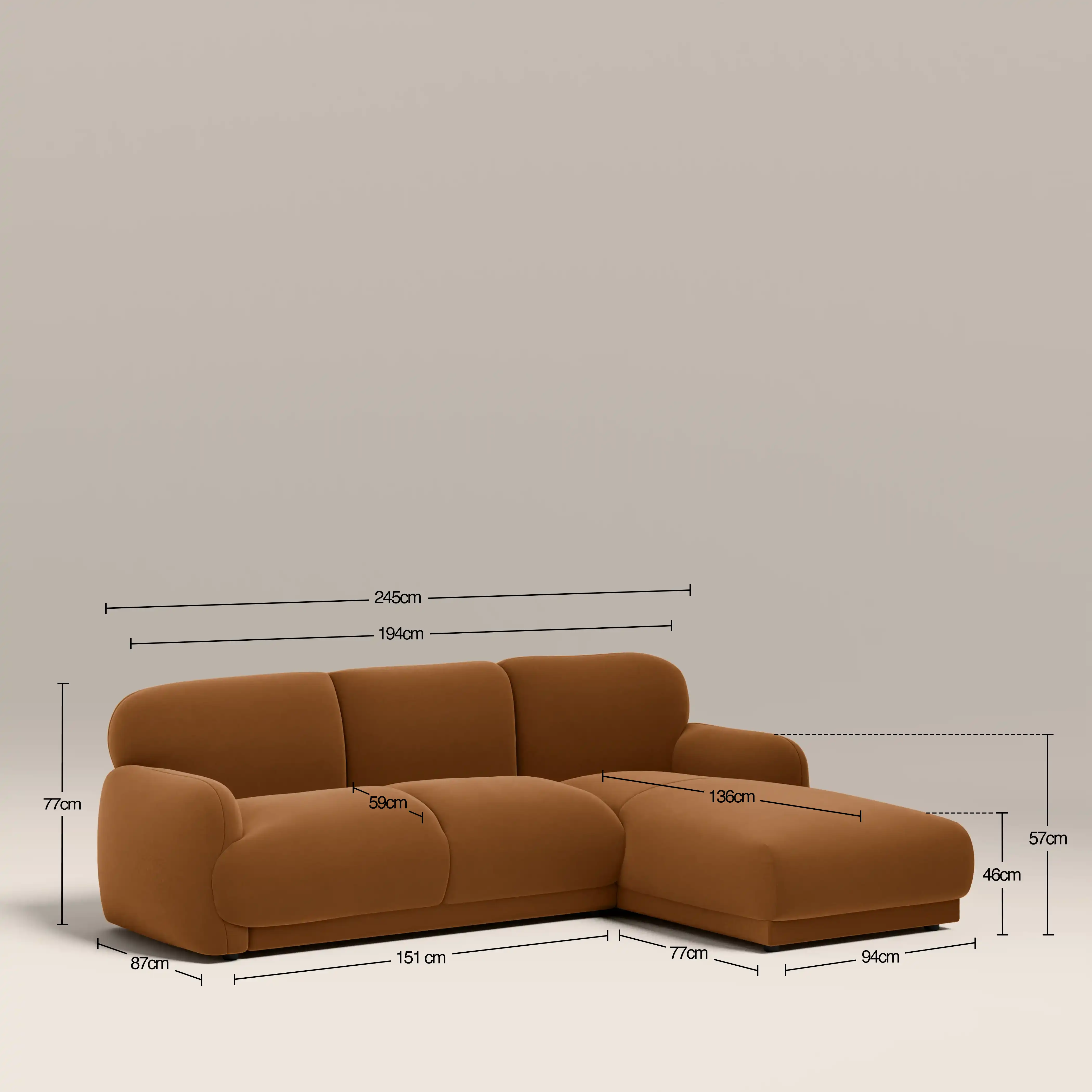 Cloud Right Hand Chaise Sofa | Caramel Brown Sustainable Mohair Velvet - Image 7