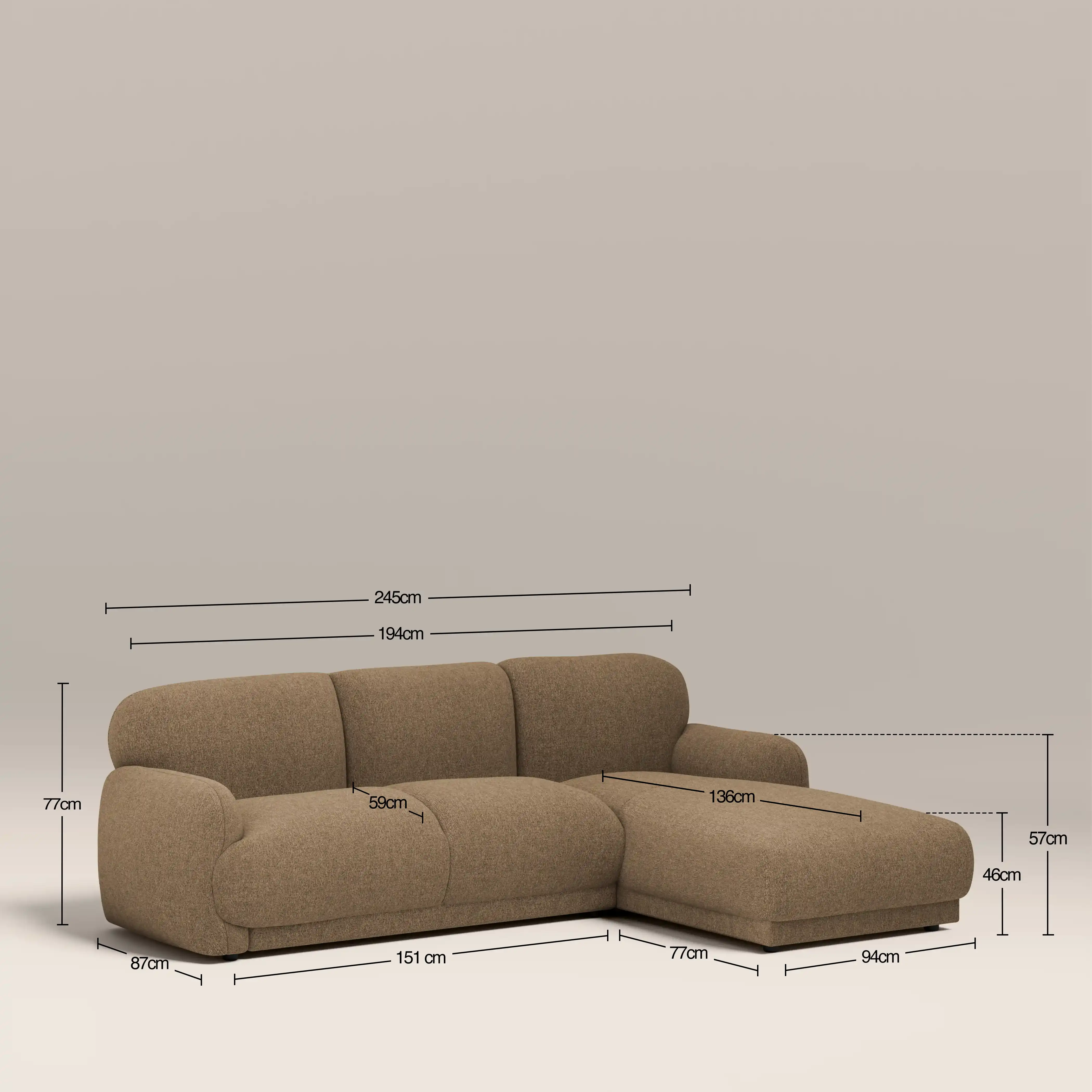 Cloud Right Hand Chaise Sofa | Speckled Cappuccino Boucle - Image 7