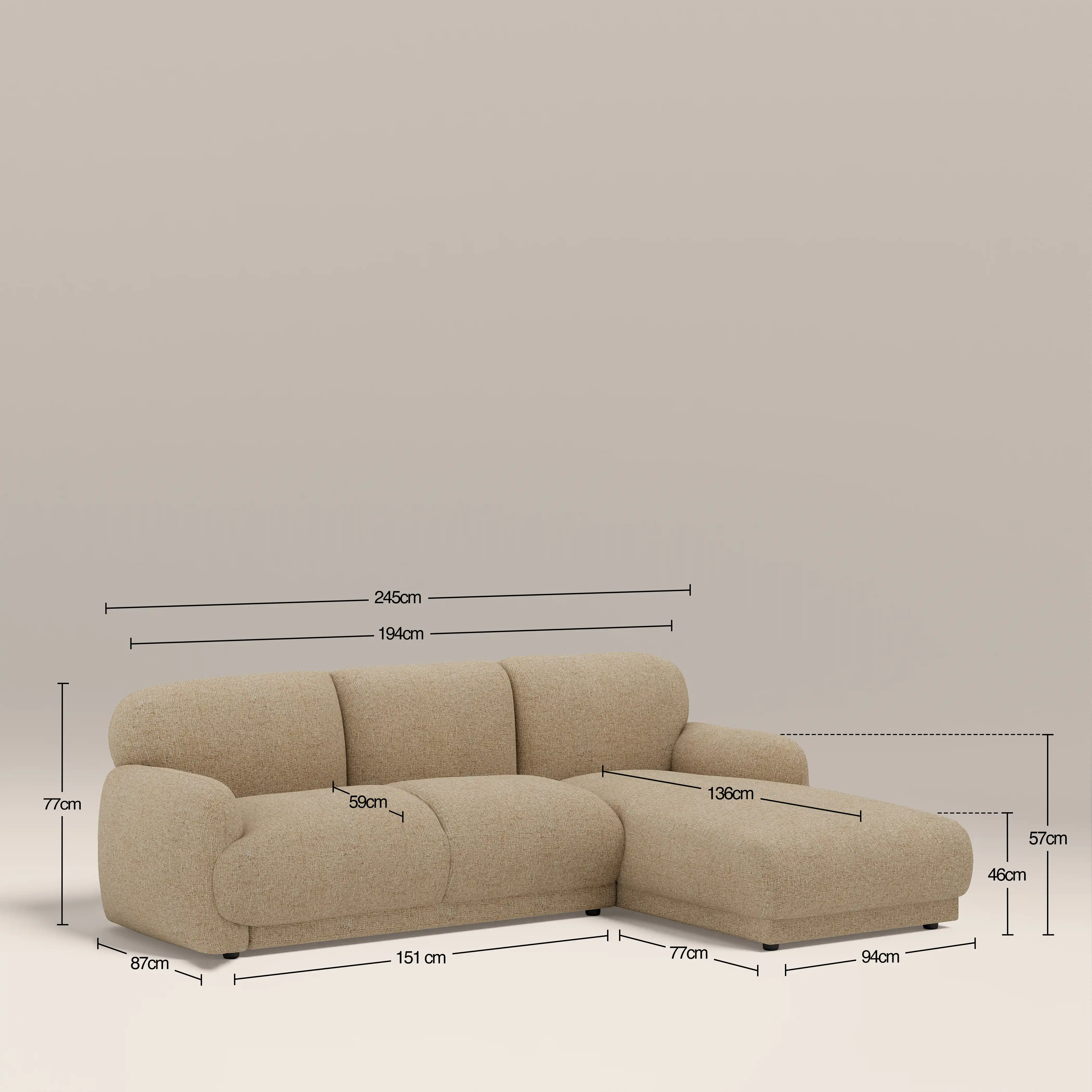 Cloud Right Hand Chaise Sofa | Speckled Latte Boucle - Image 7