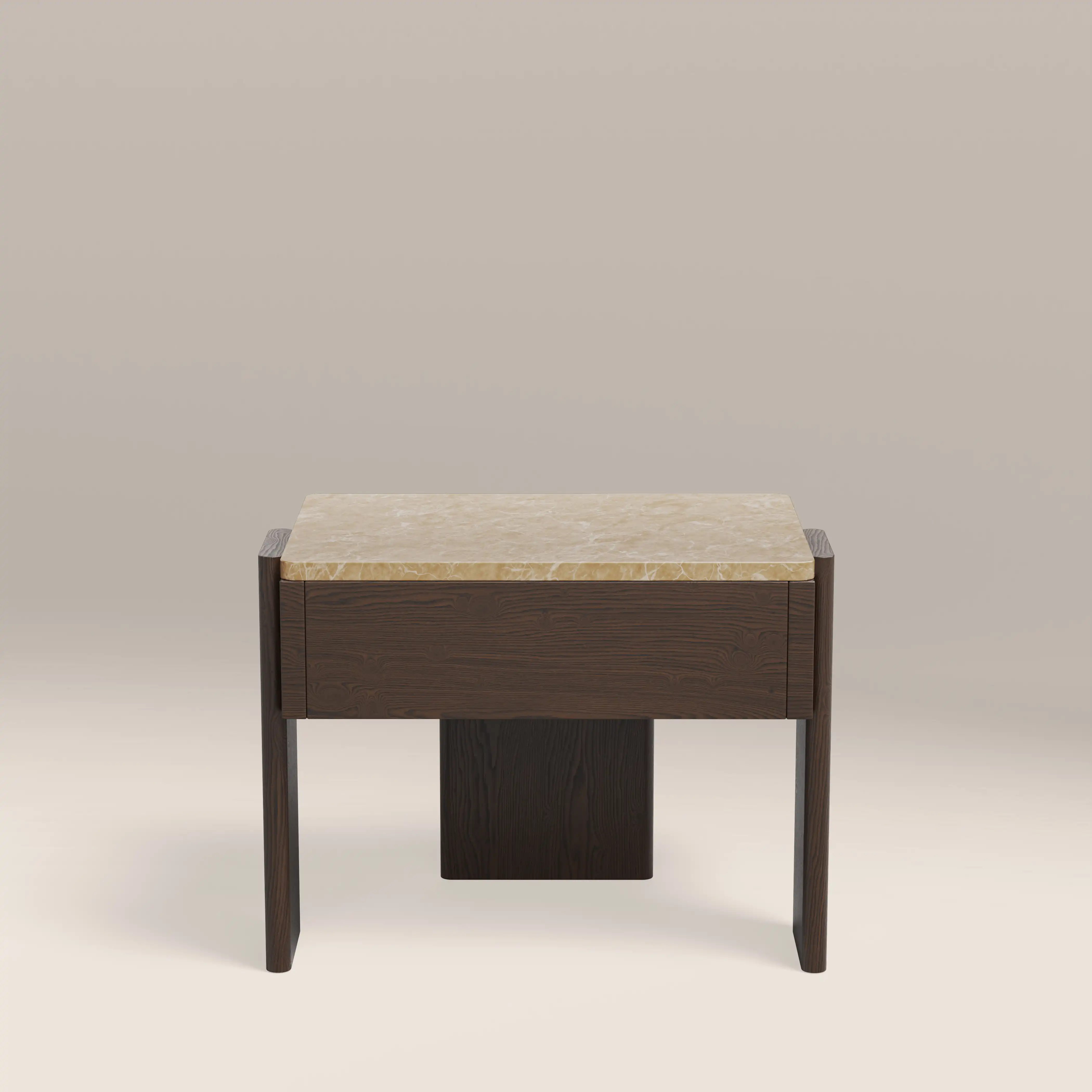 Conan Wooden 1 Drawer Bedside Table | Cappuccino Marble & Dark Walnut - Image 2