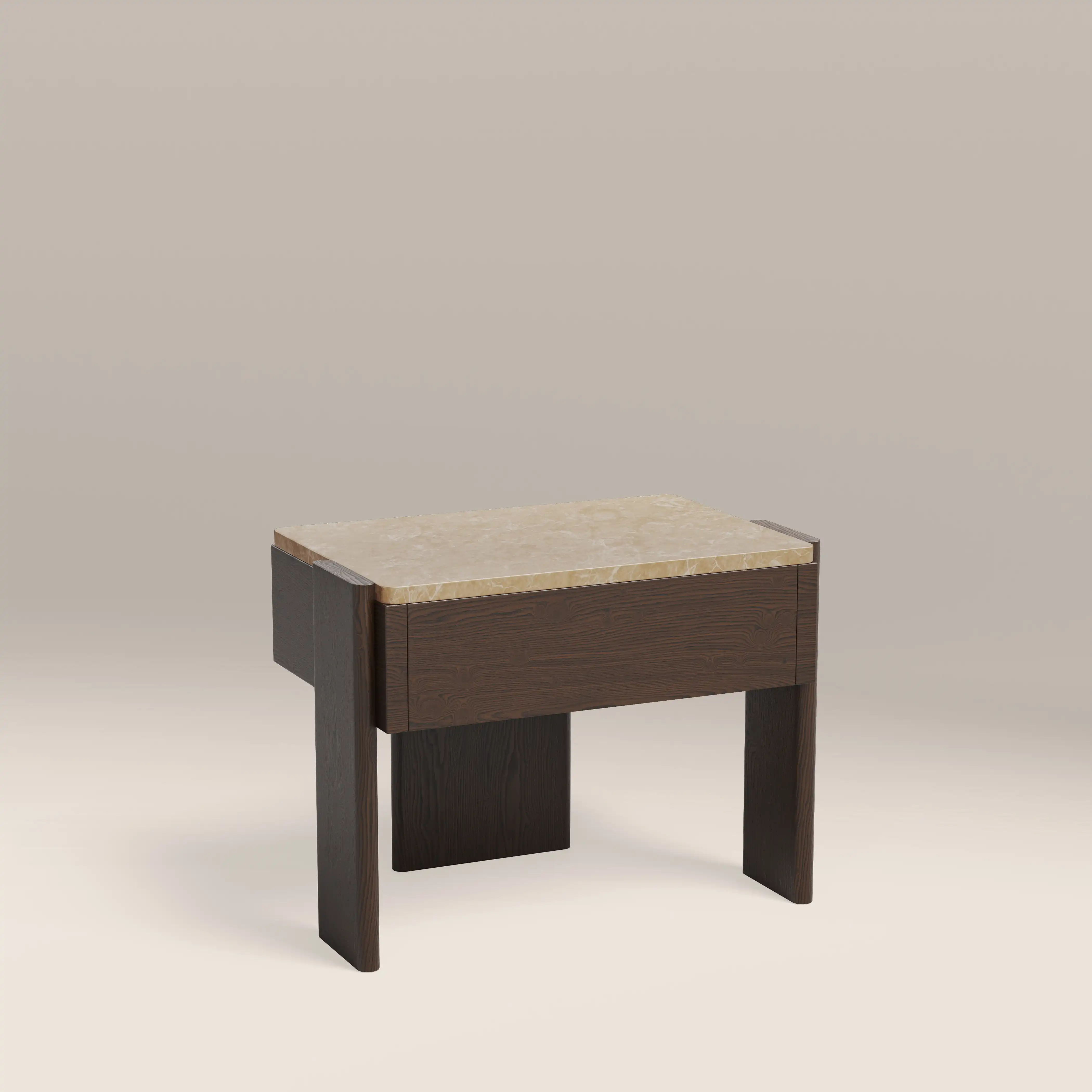 Conan Wooden 1 Drawer Bedside Table | Cappuccino Marble & Dark Walnut - Image 4