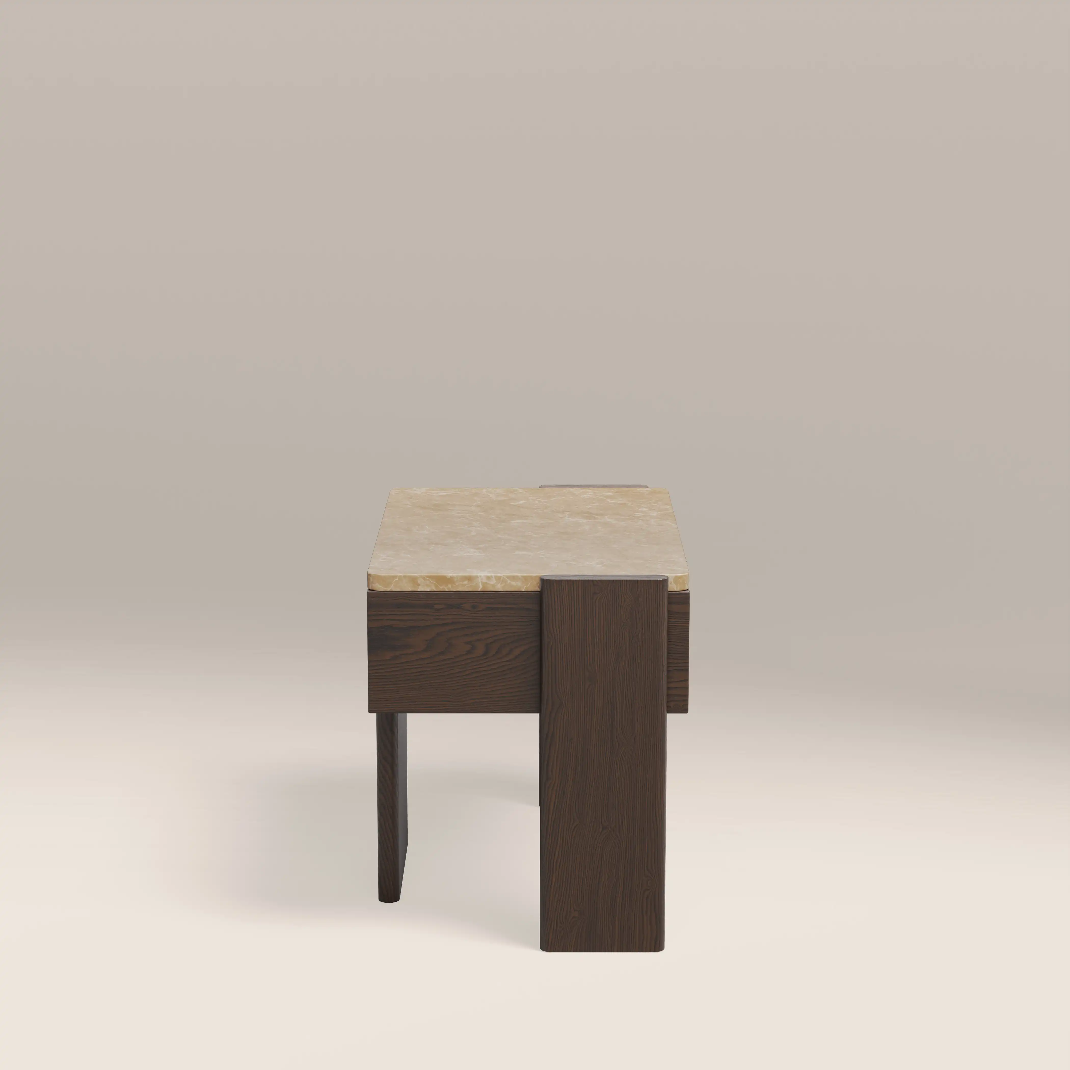 Conan Wooden 1 Drawer Bedside Table | Cappuccino Marble & Dark Walnut - Image 5