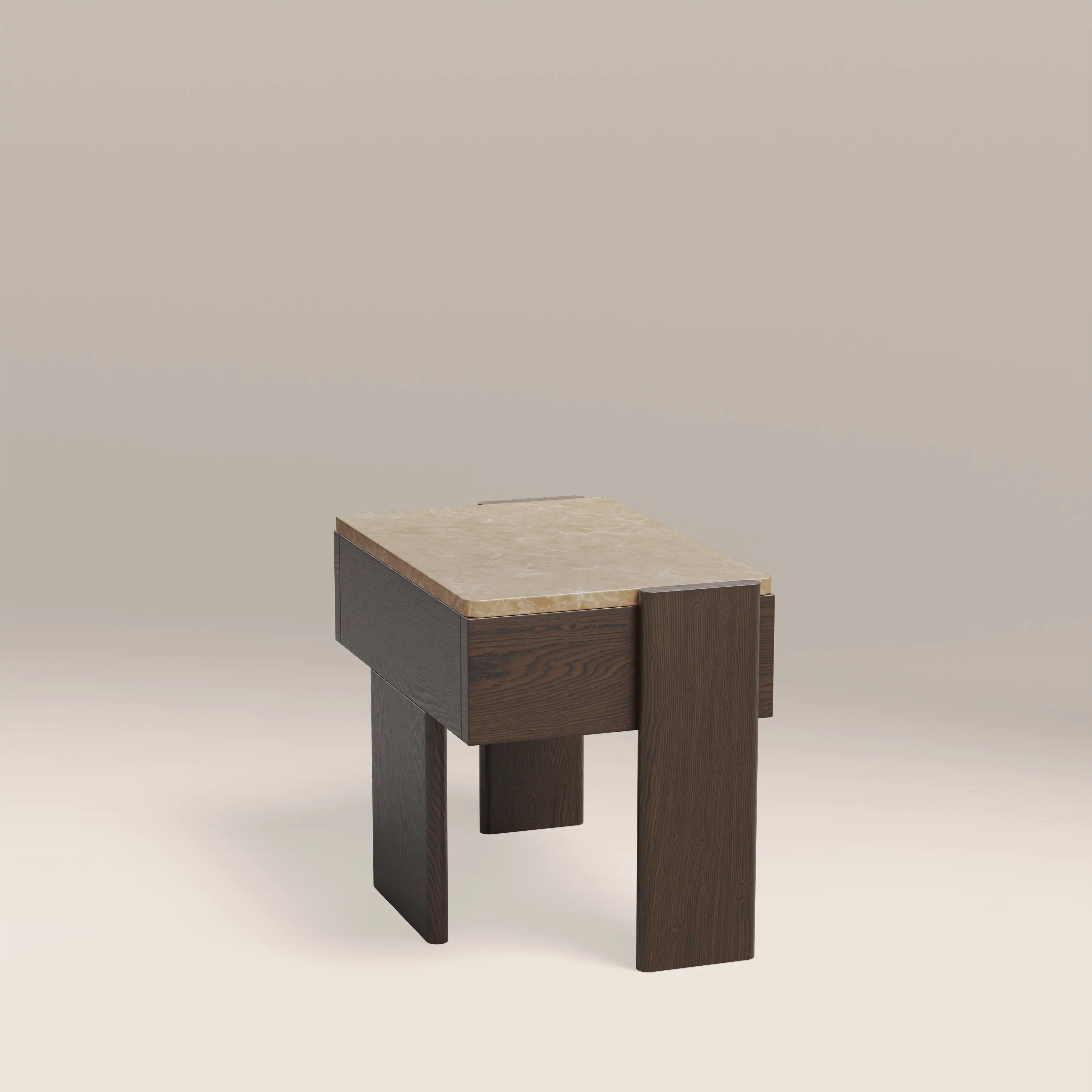 Conan Wooden 1 Drawer Bedside Table | Cappuccino Marble & Dark Walnut - Image 6