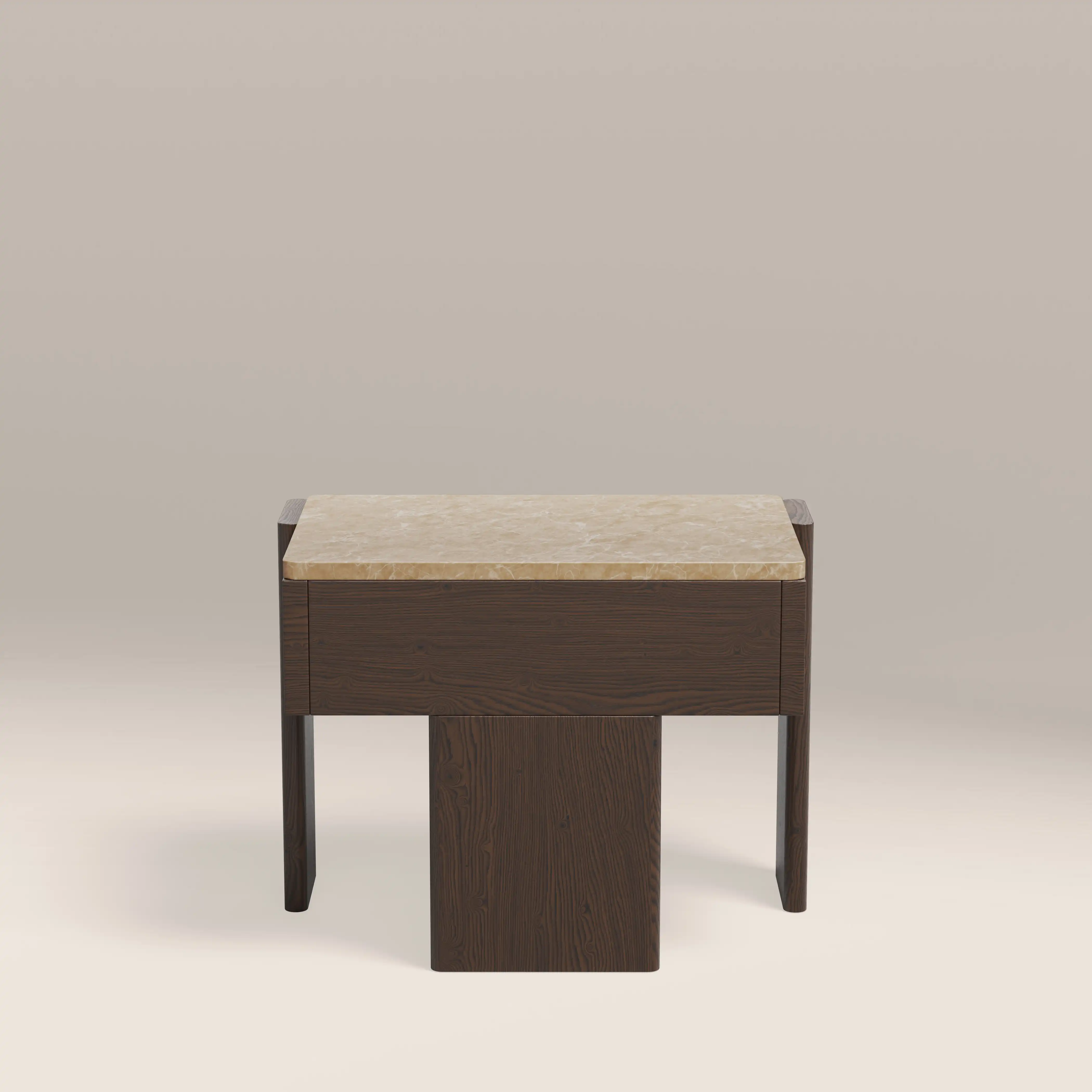 Conan Wooden 1 Drawer Bedside Table | Cappuccino Marble & Dark Walnut - Image 7