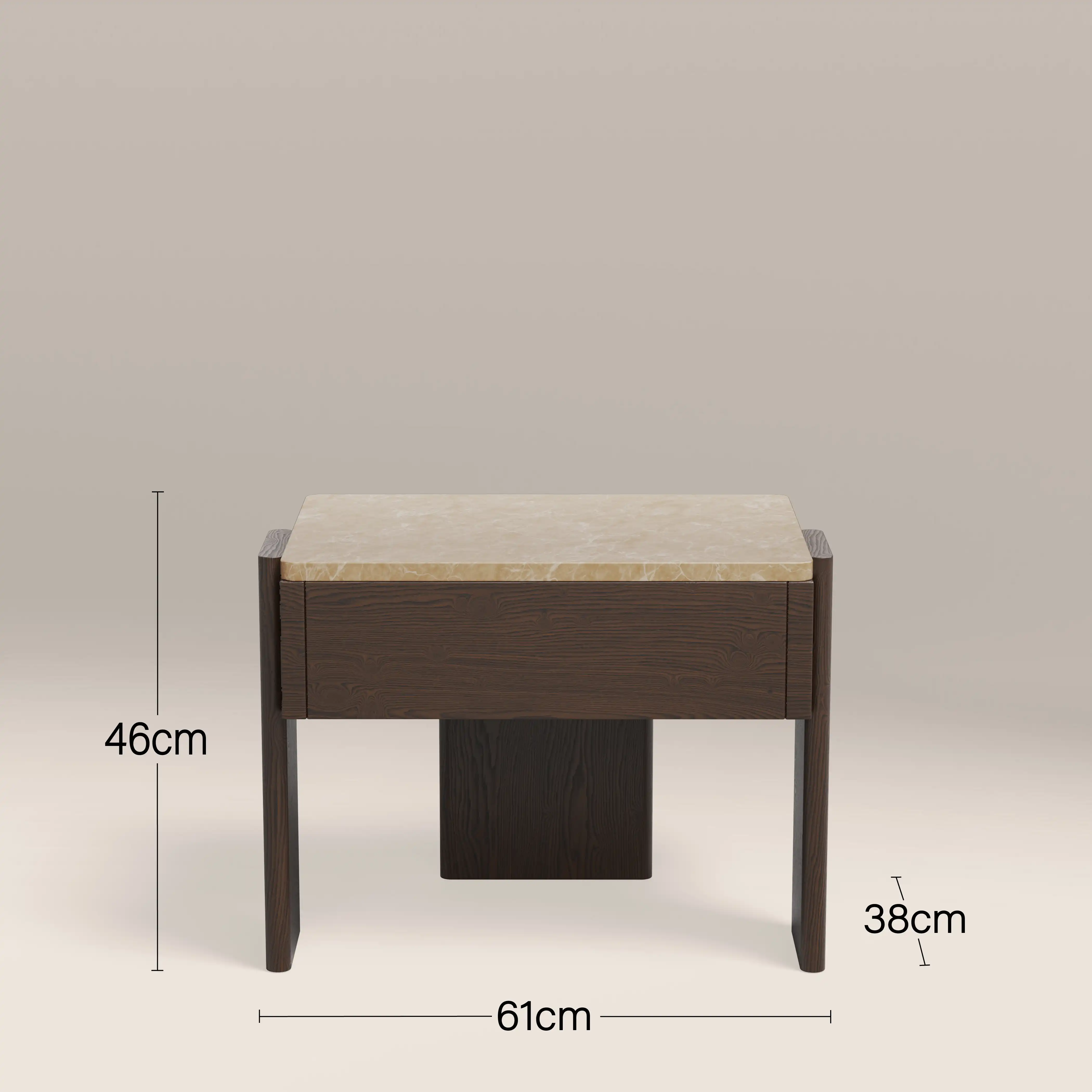 Conan Wooden 1 Drawer Bedside Table | Cappuccino Marble & Dark Walnut - Image 8