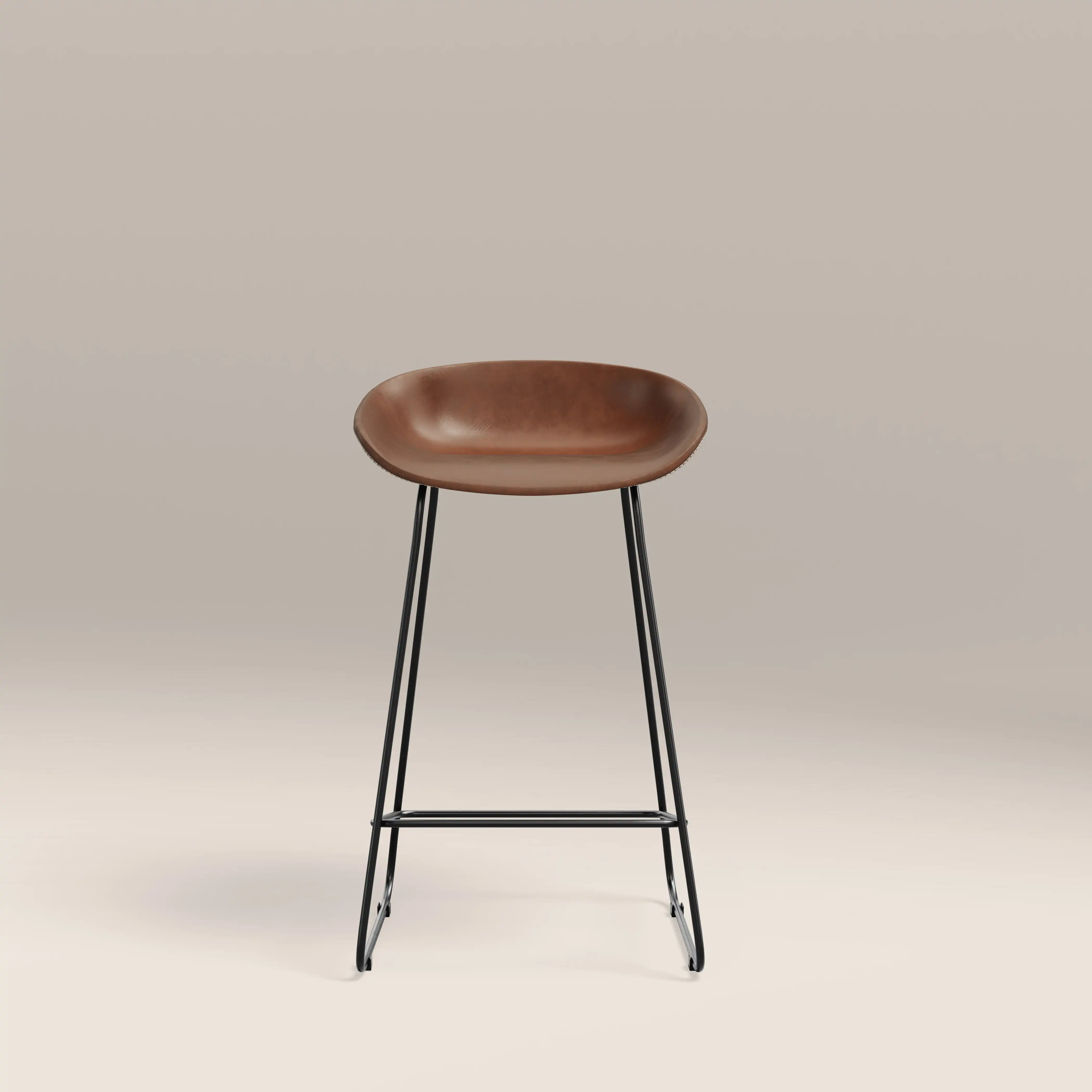 Conway Kitchen Stool | Vintage Tan Faux Leather & Black - Image 2