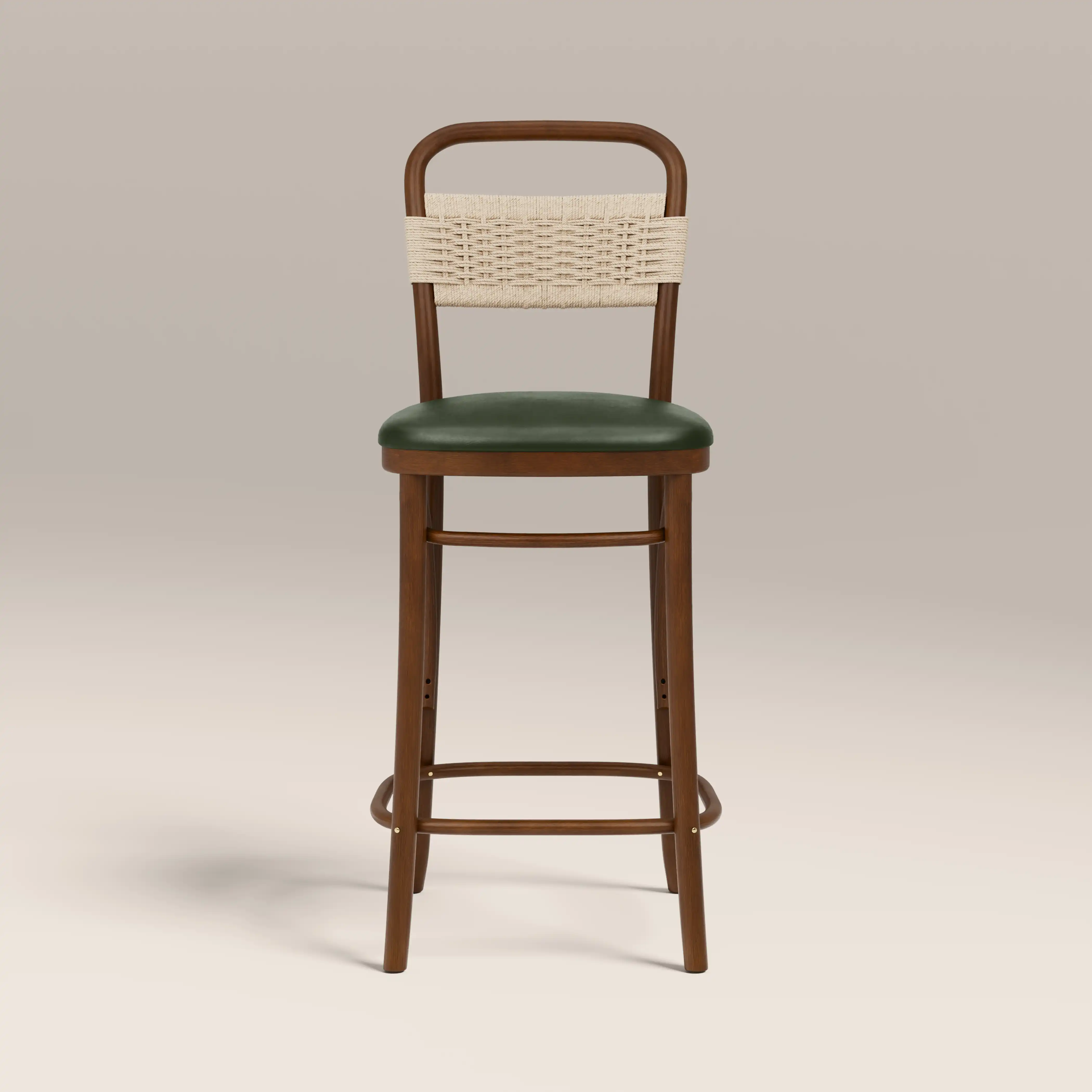 Daisy Wooden Bar Stool | Vintage Green Faux Leather & Walnut - Image 2