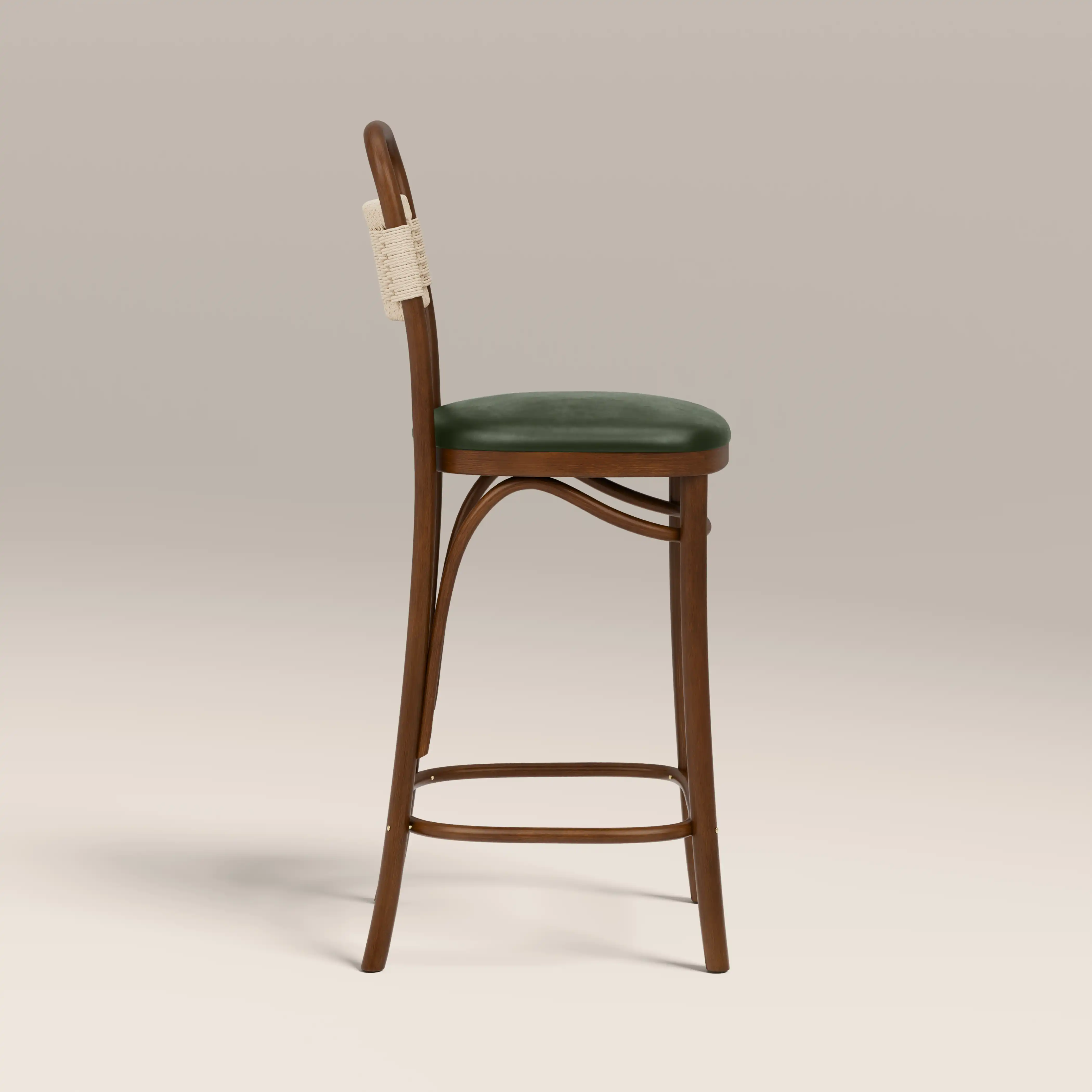 Daisy Wooden Bar Stool | Vintage Green Faux Leather & Walnut - Image 4
