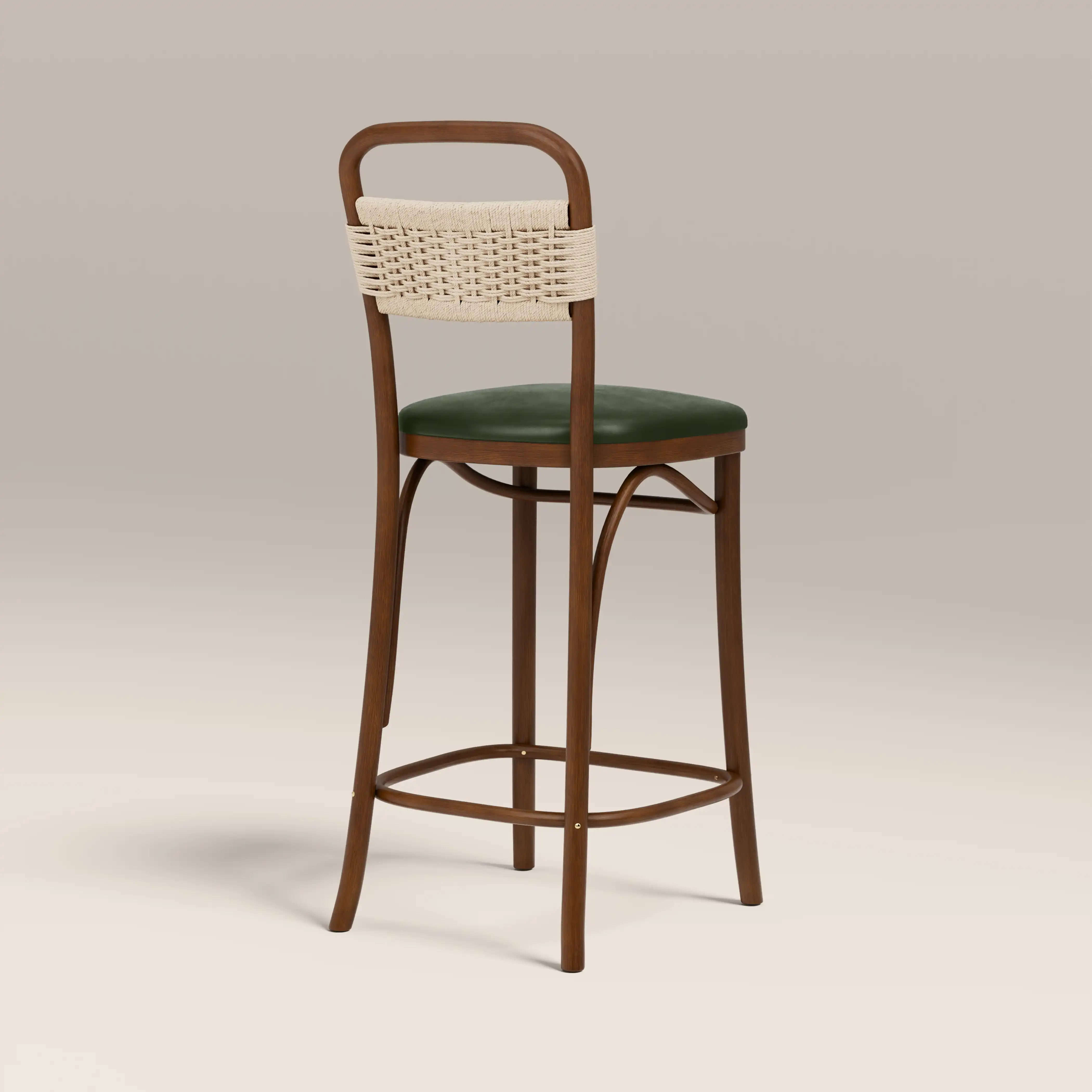 Daisy Wooden Bar Stool | Vintage Green Faux Leather & Walnut - Image 6