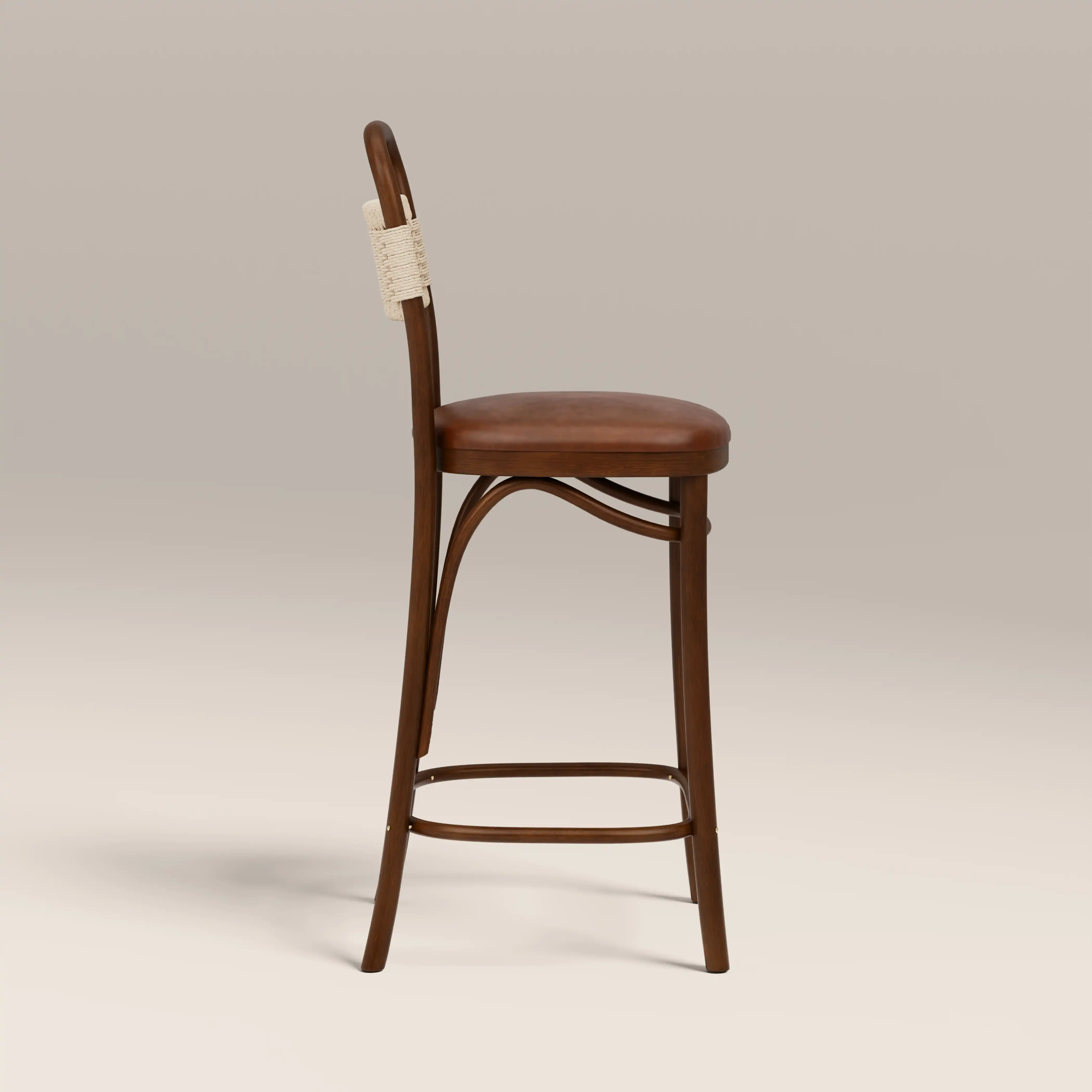 Daisy Wooden Bar Stool | Vintage Tan Faux Leather & Walnut - Image 5