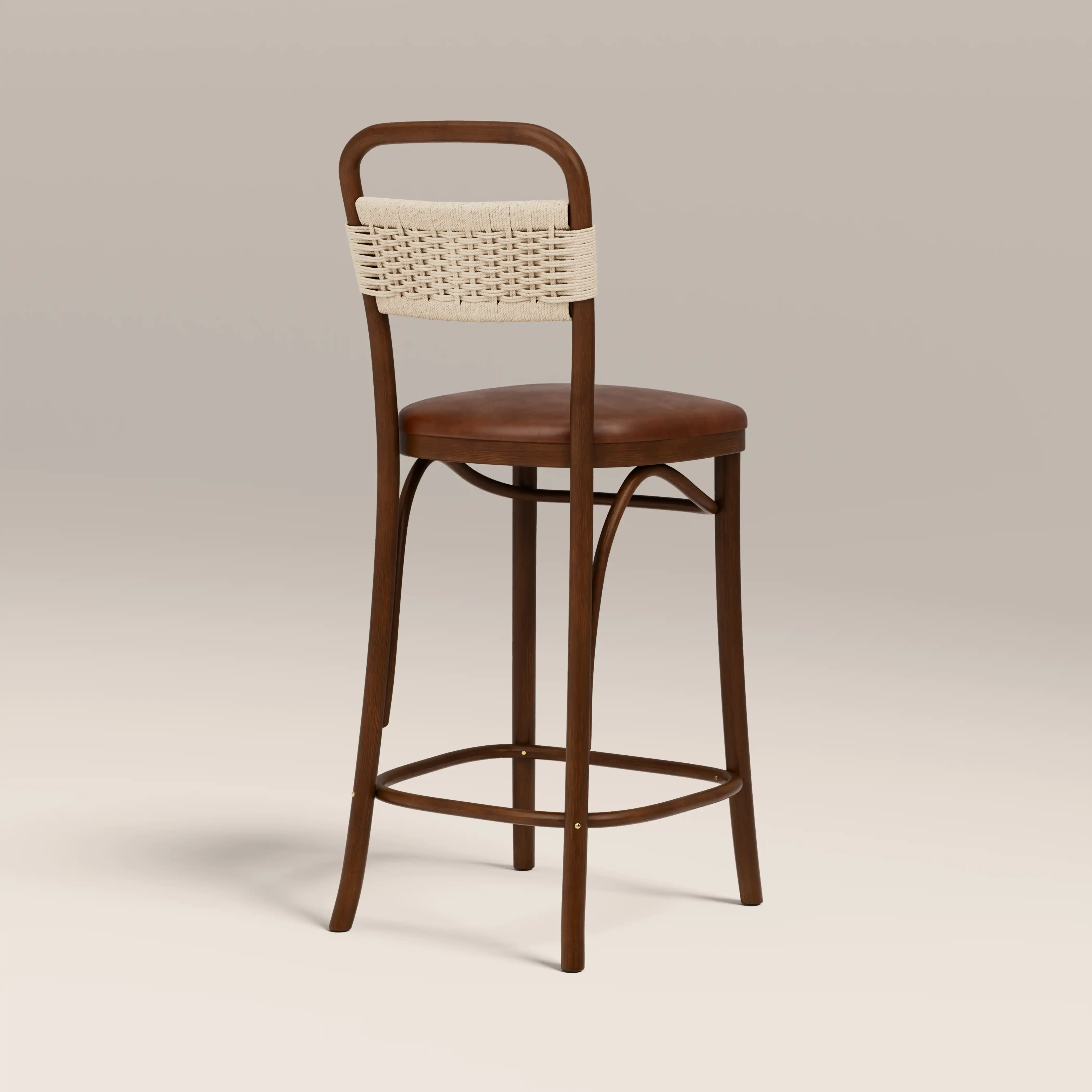 Daisy Wooden Bar Stool | Vintage Tan Faux Leather & Walnut - Image 6