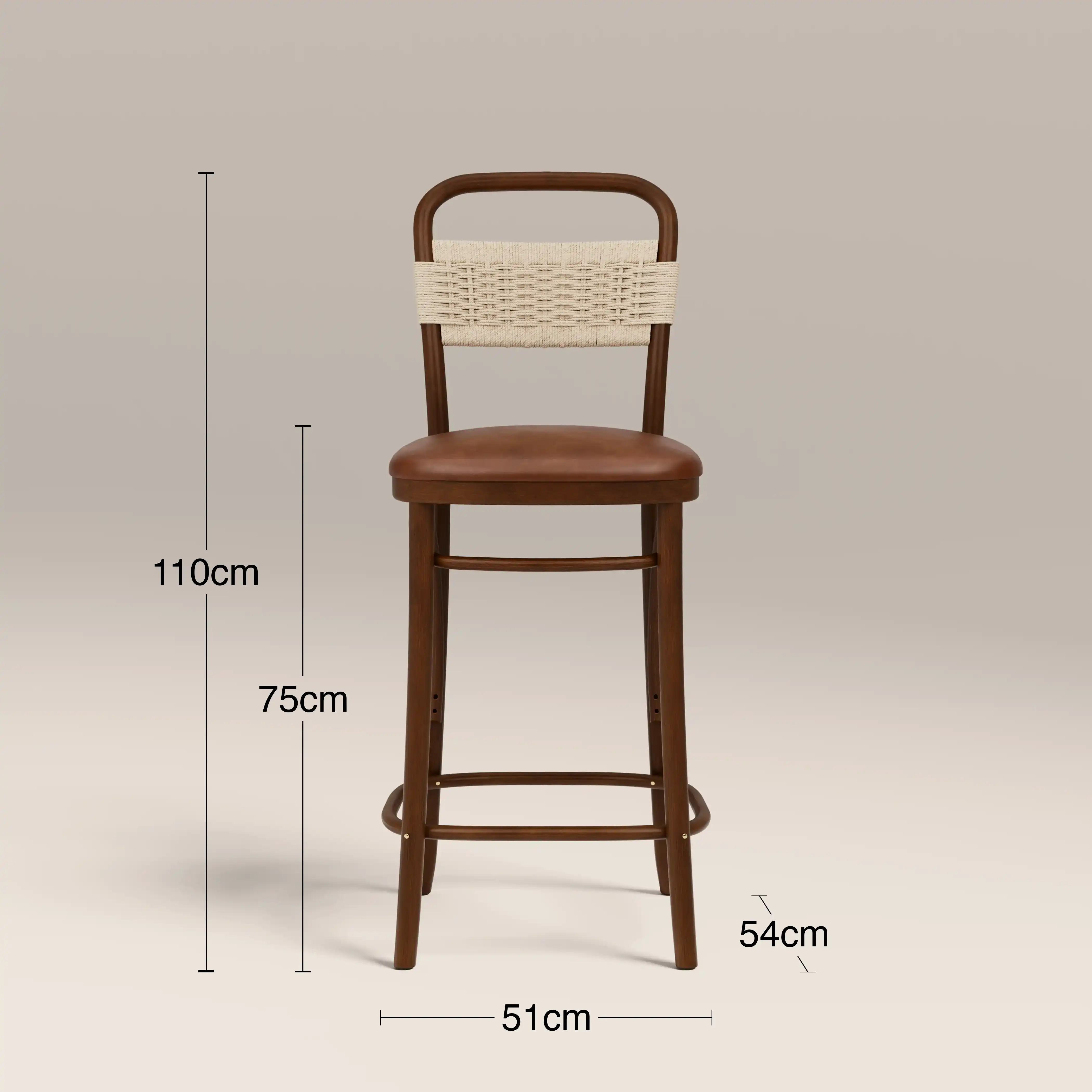 Daisy Wooden Bar Stool | Vintage Tan Faux Leather & Walnut - Image 8