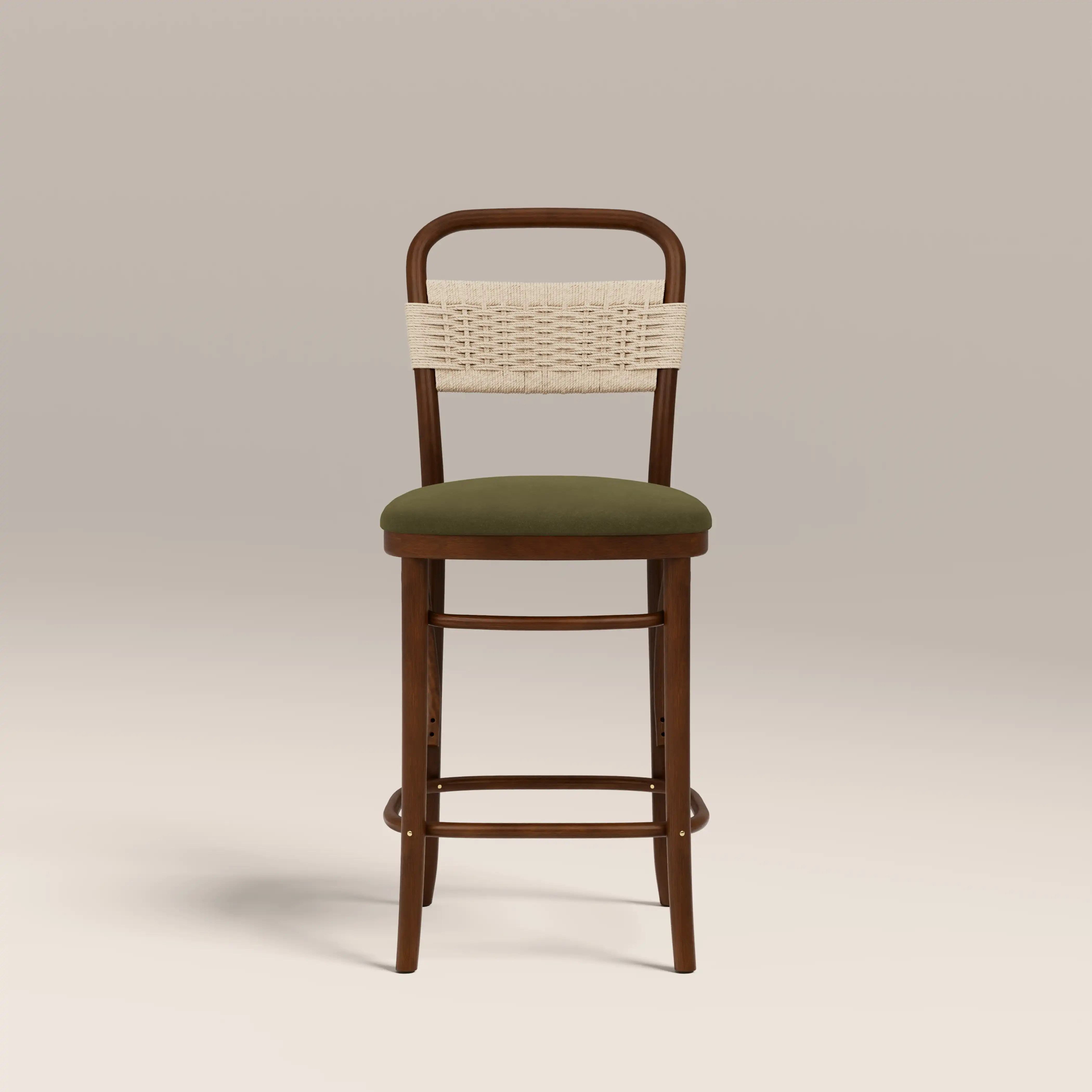 Daisy Wooden Kitchen Stool |  Olive Green Sustainable Velvet & Walnut - Image 2