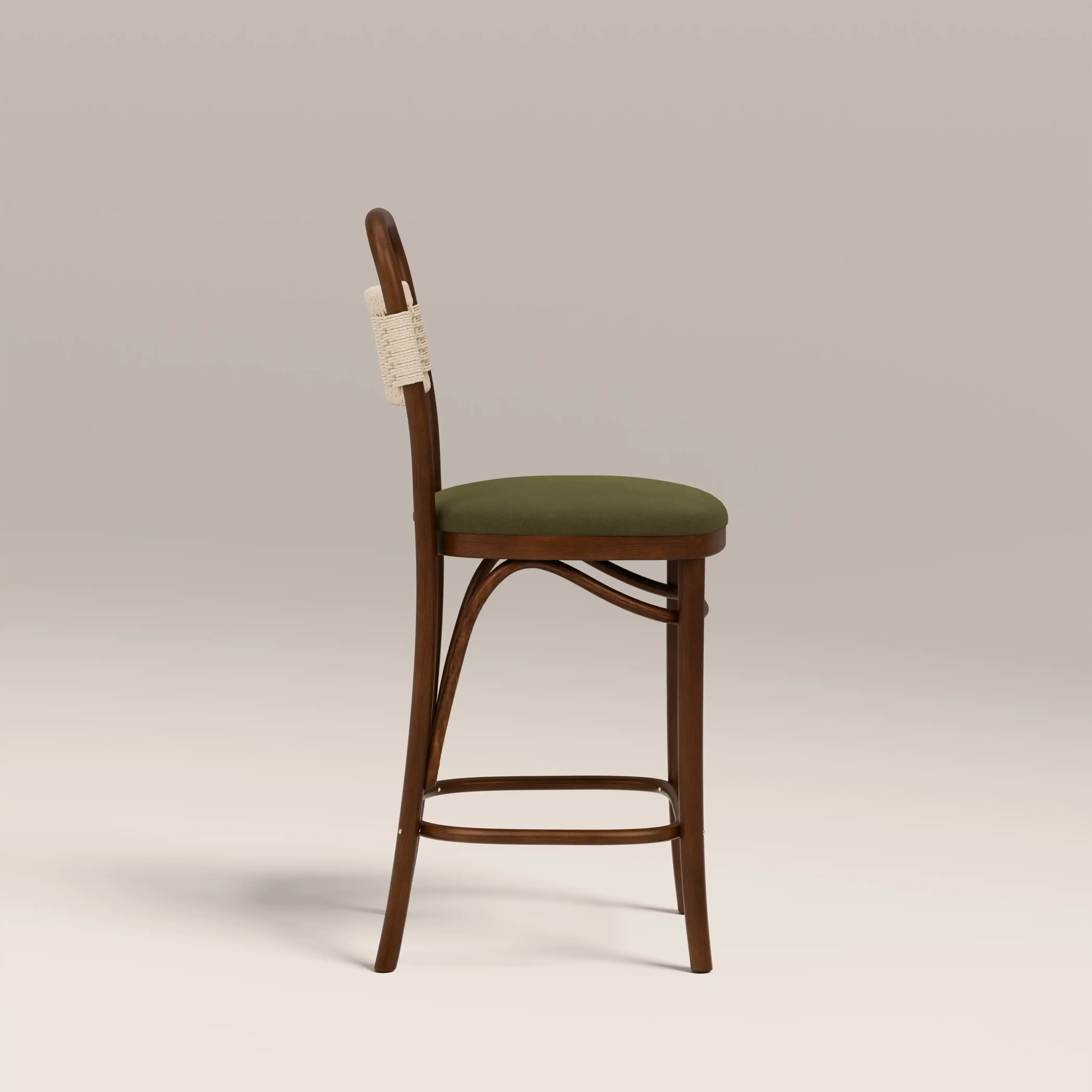 Daisy Wooden Kitchen Stool |  Olive Green Sustainable Velvet & Walnut - Image 4