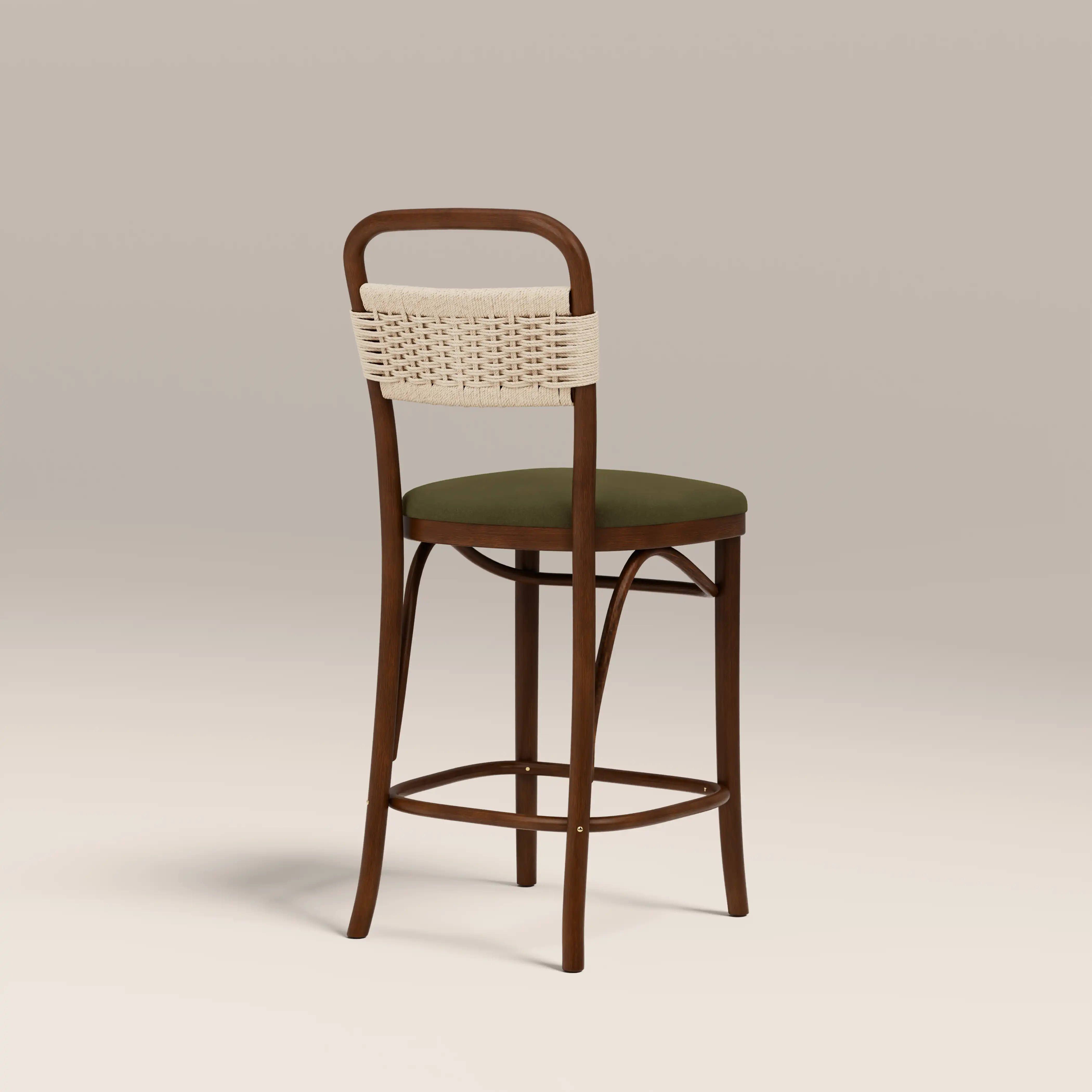 Daisy Wooden Kitchen Stool |  Olive Green Sustainable Velvet & Walnut - Image 5