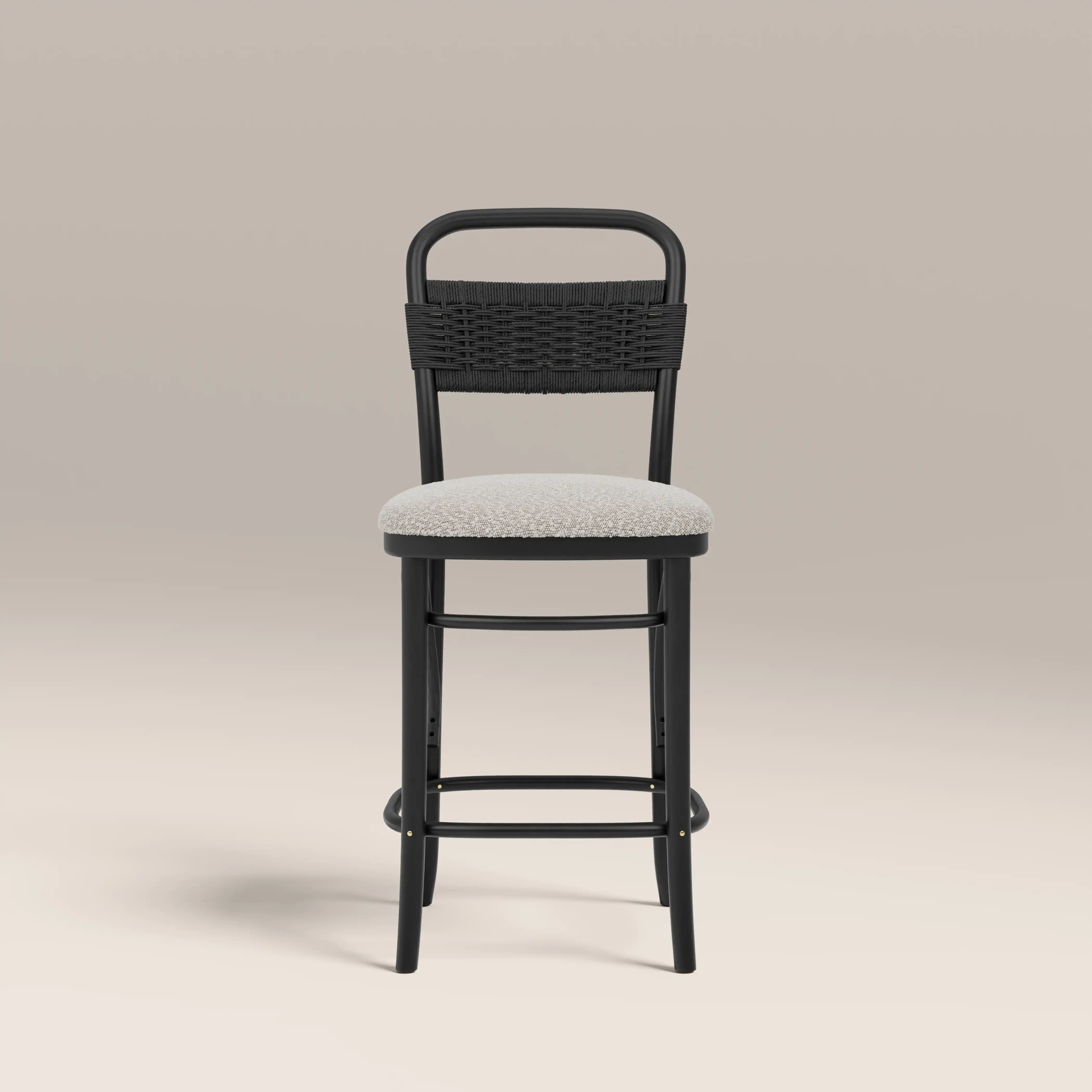 Daisy Wooden Kitchen Stool | Speckled Stone Sustainable Boucle & Black - Image 2