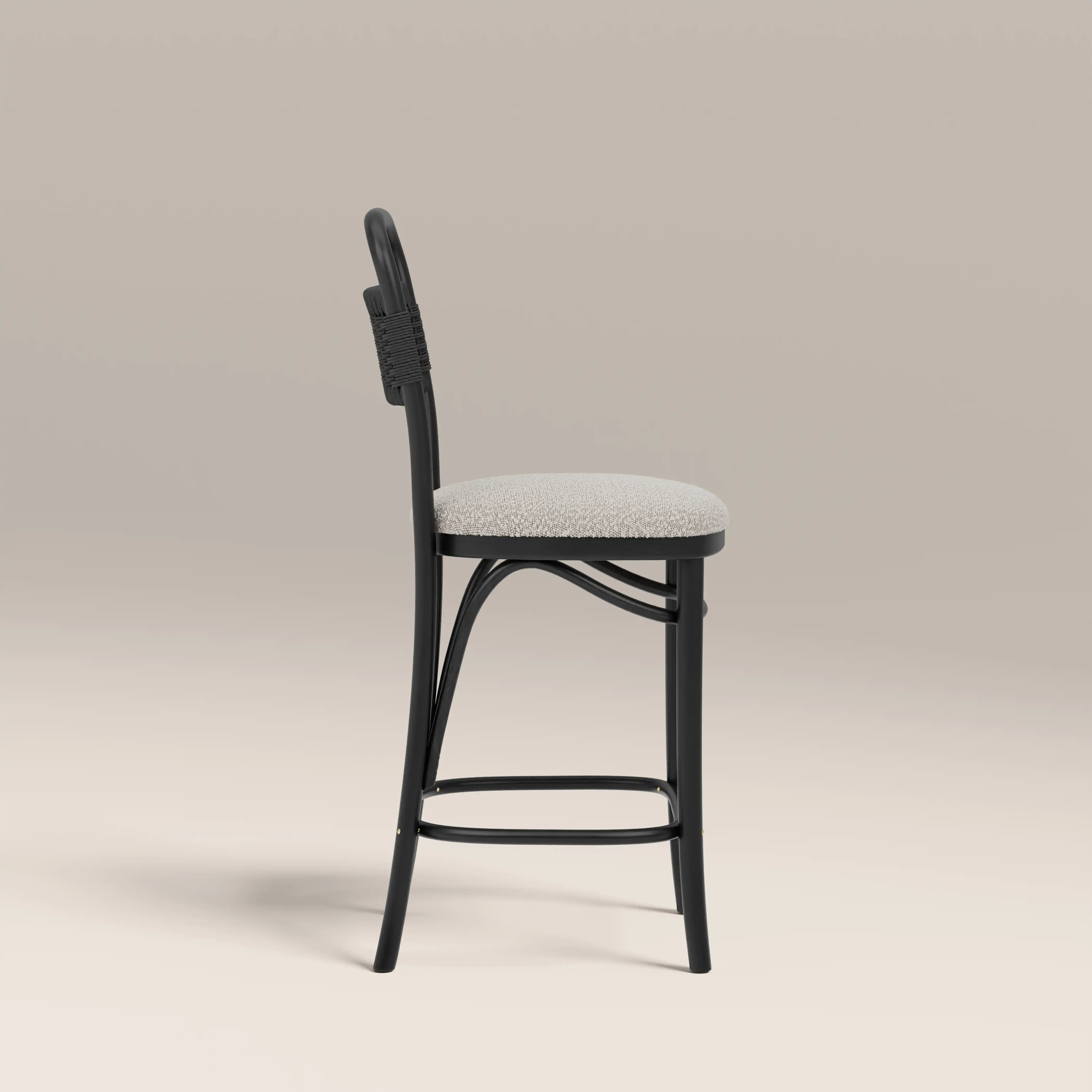 Daisy Wooden Kitchen Stool | Speckled Stone Sustainable Boucle & Black - Image 4