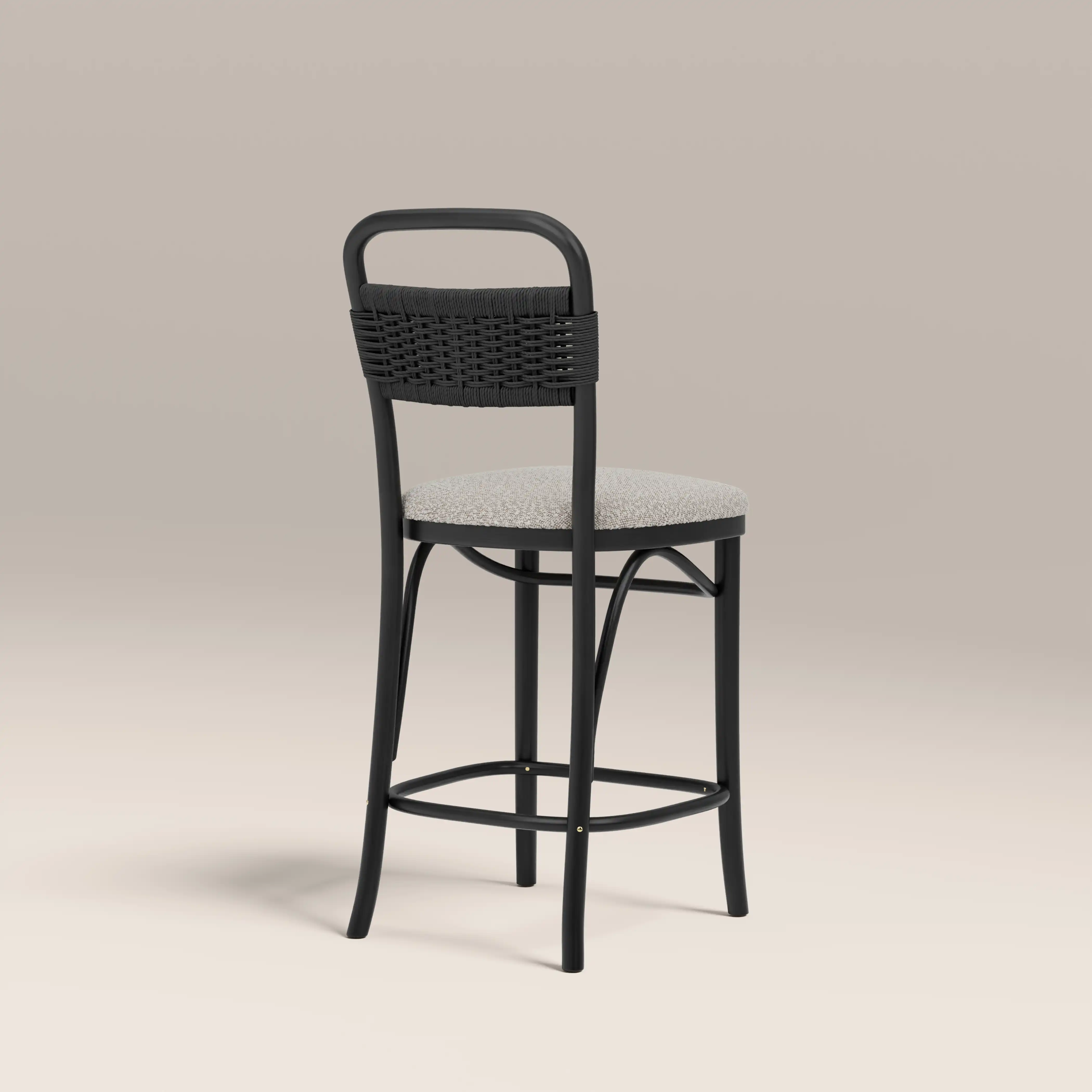 Daisy Wooden Kitchen Stool | Speckled Stone Sustainable Boucle & Black - Image 5