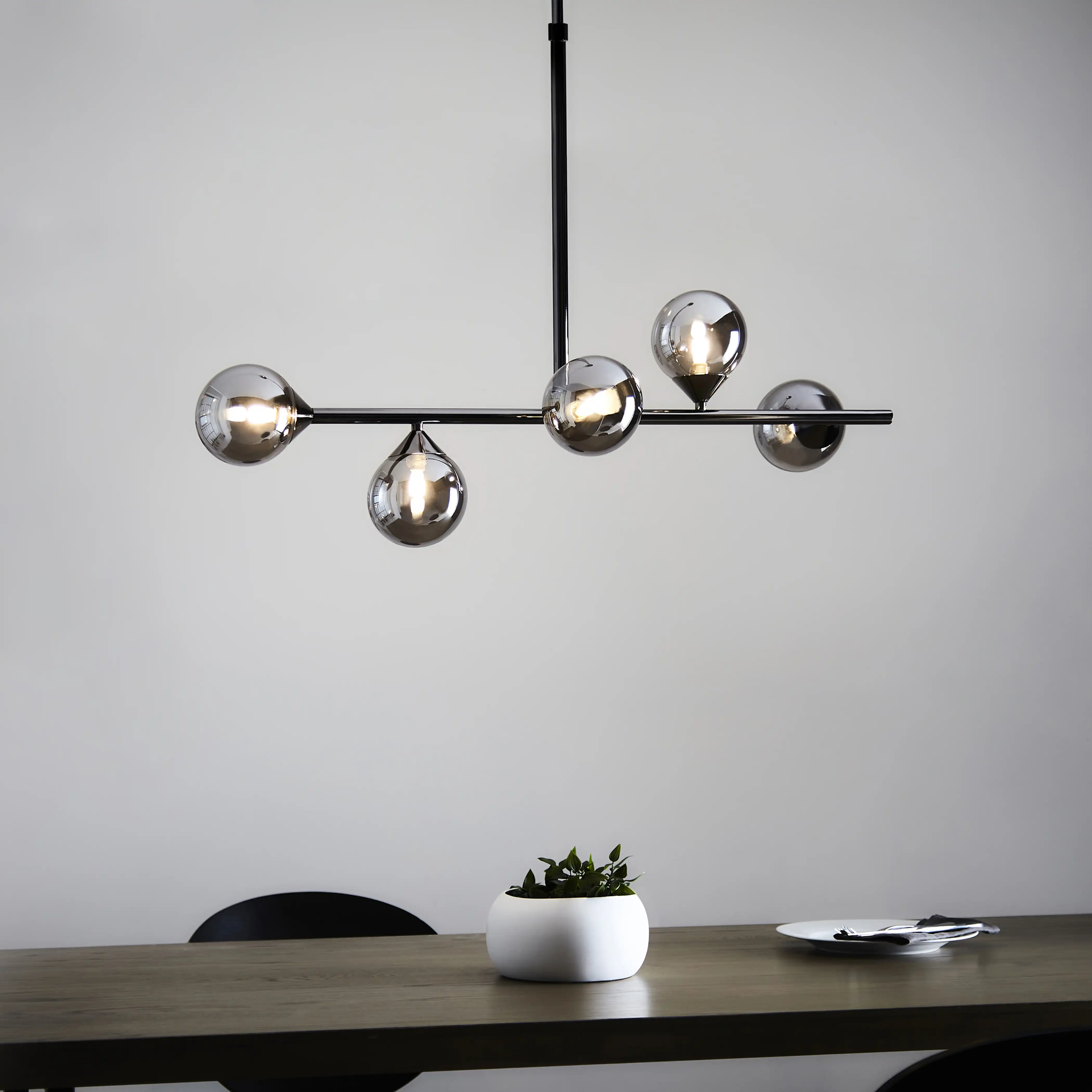 Elias 5 Light Pendant Light | Smokey Glass & Chrome Black - Image 3