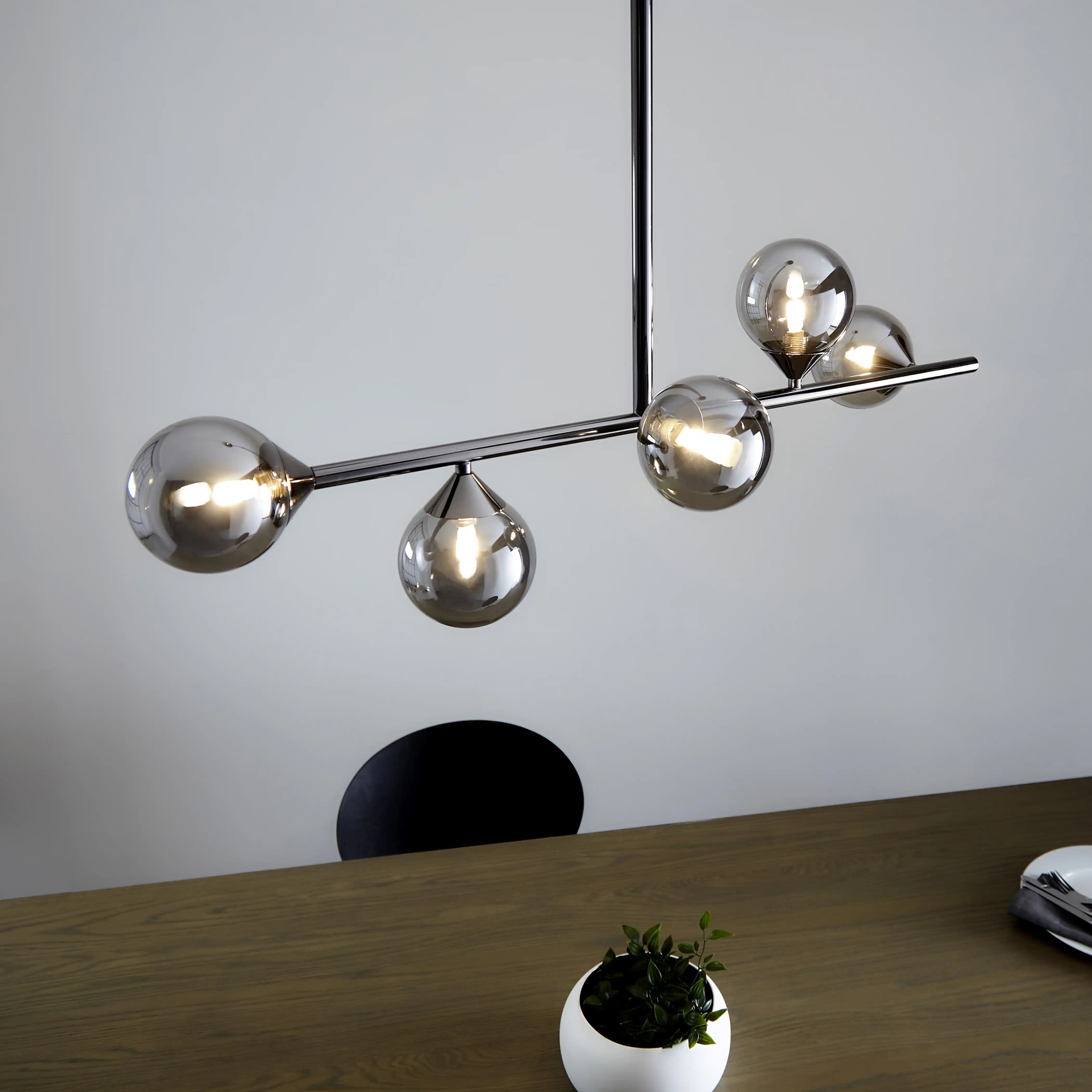 Elias 5 Light Pendant Light | Smokey Glass & Chrome Black - Image 4