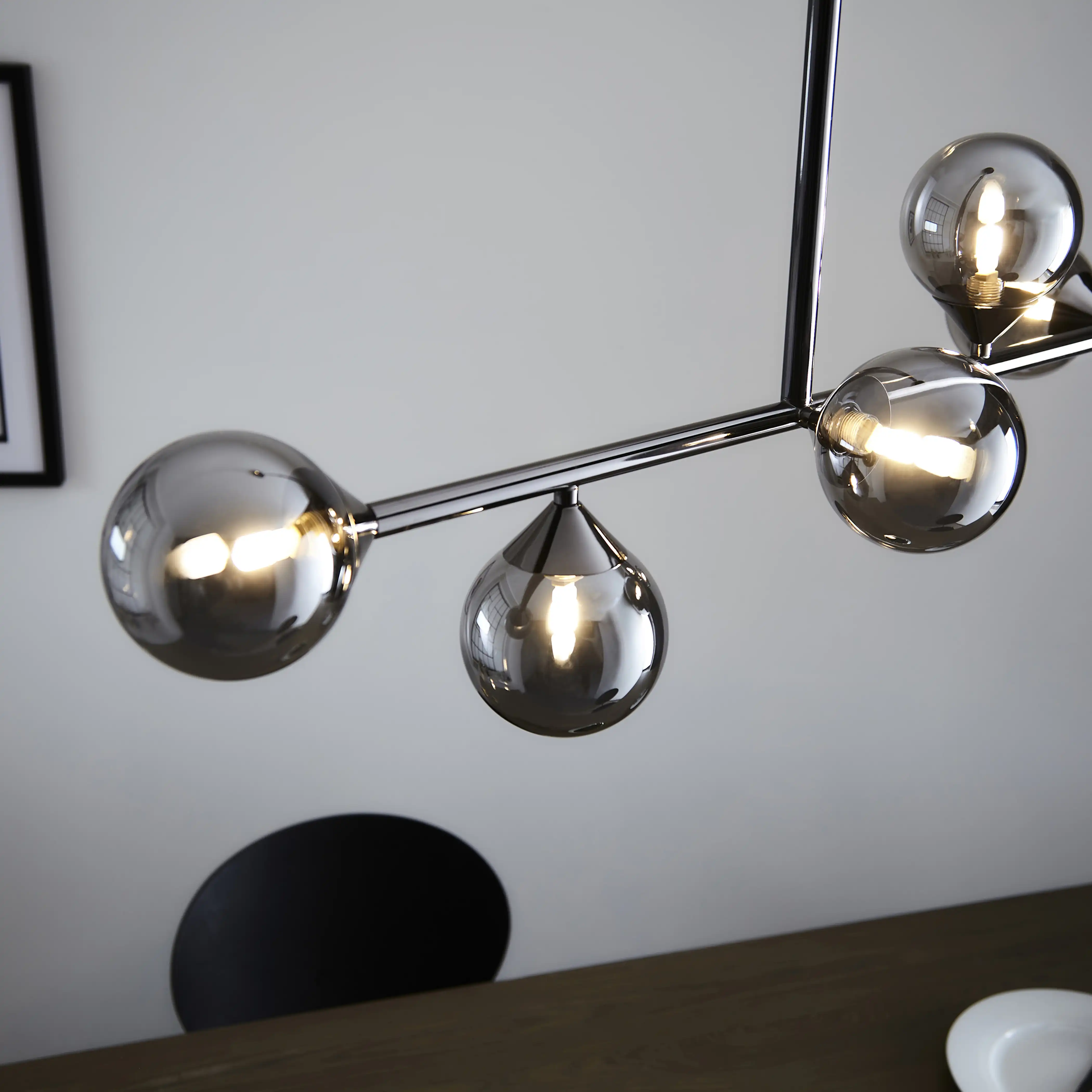 Elias 5 Light Pendant Light | Smokey Glass & Chrome Black - Image 5
