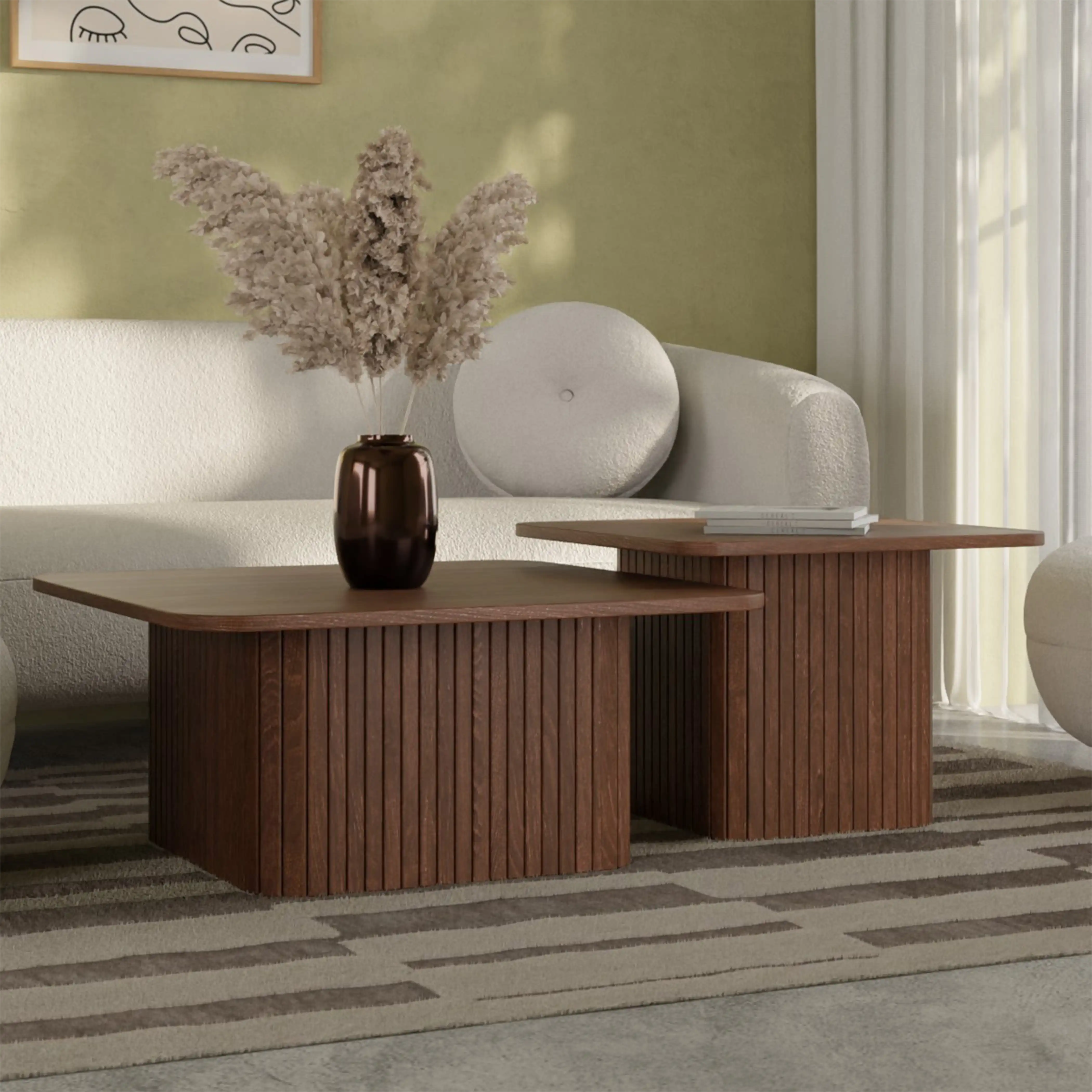 Emery Set of 2 Square Wooden Coffee Tables | Walnut - Image 2