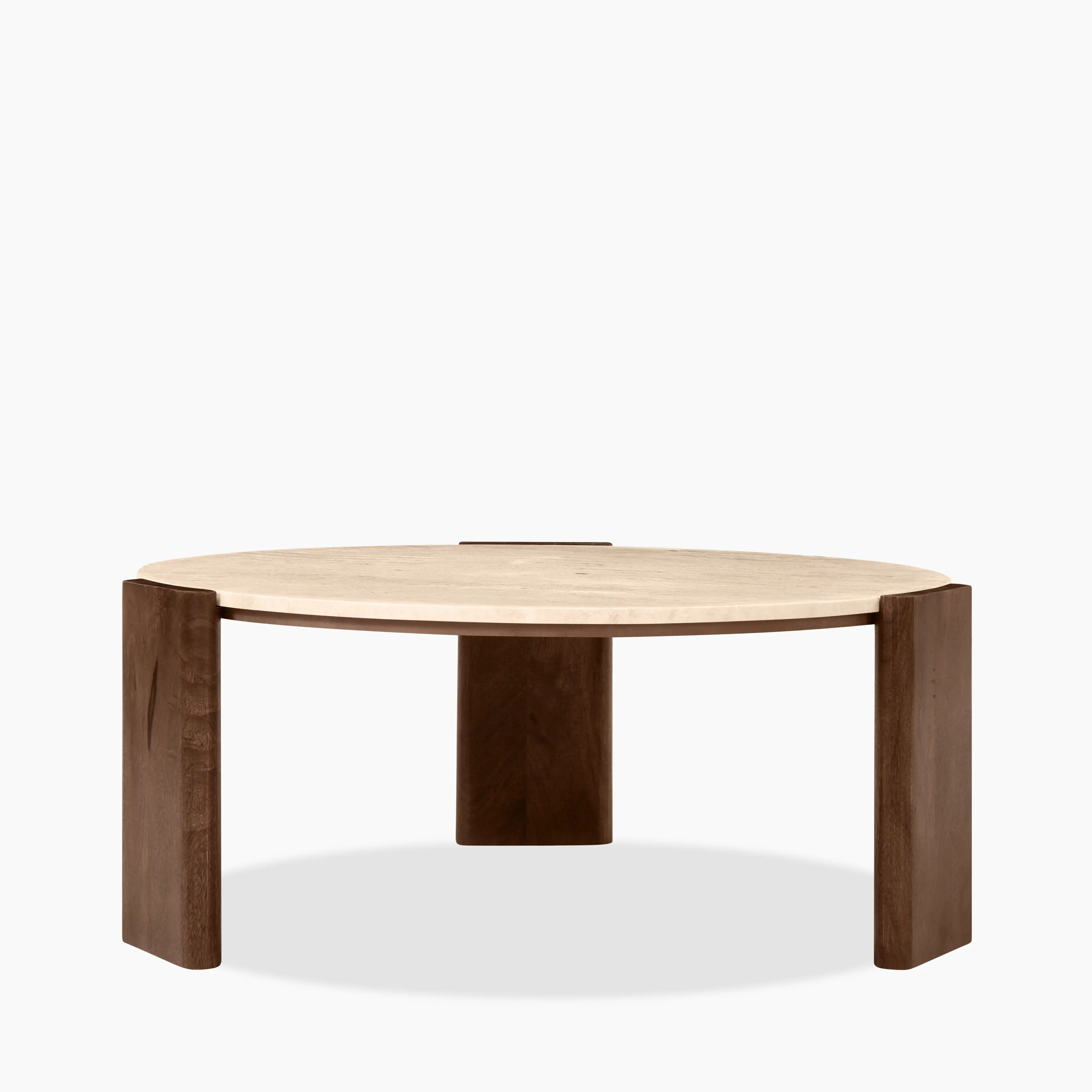 Emil Round Coffee Table | Natural Travertine & Walnut - Image 4