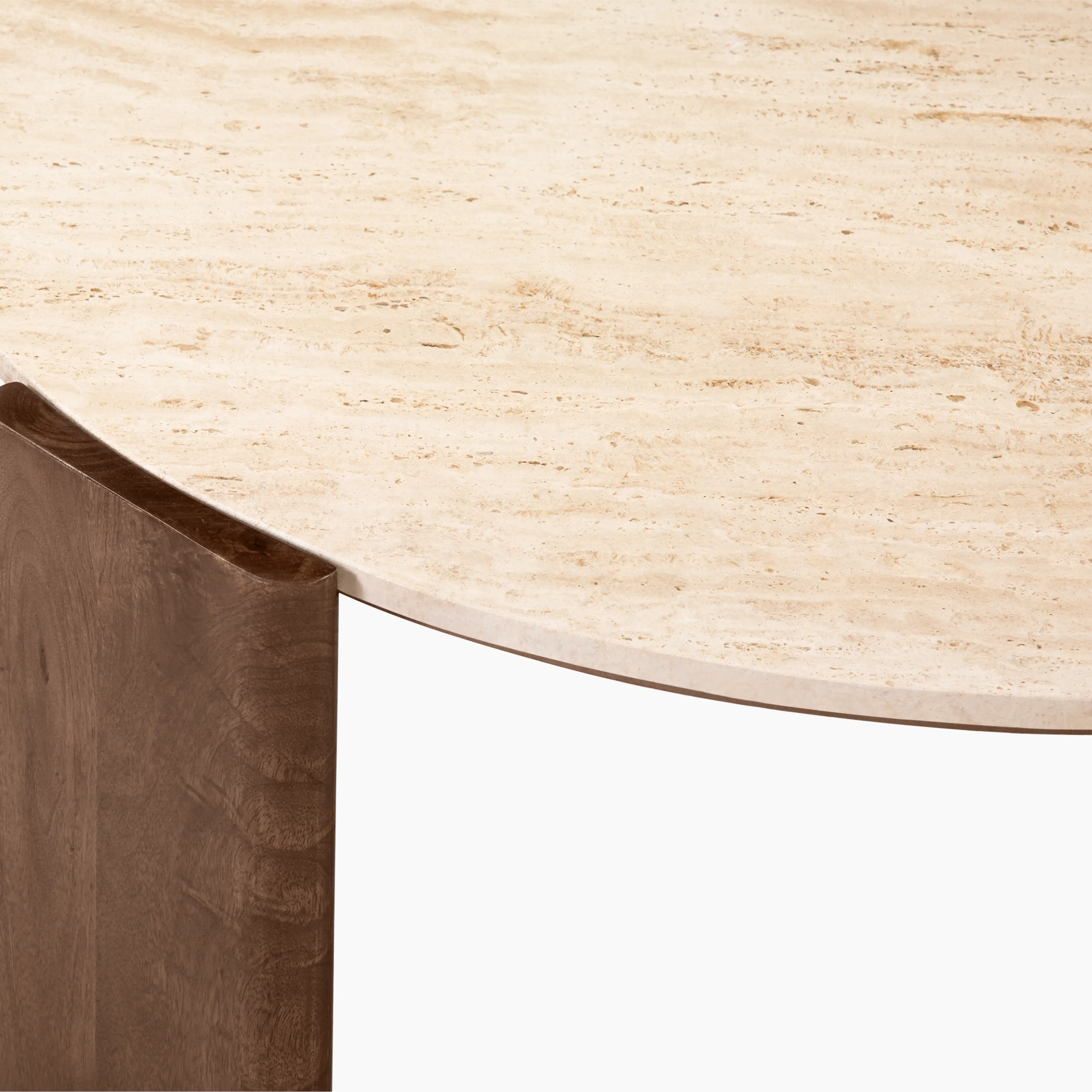 Emil Round Coffee Table | Natural Travertine & Walnut - Image 5